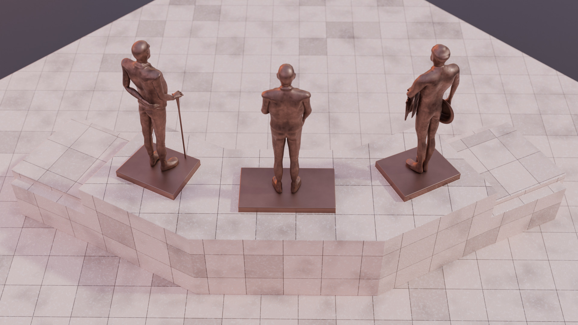 Three chiefs statues Low-poly 3D model_15