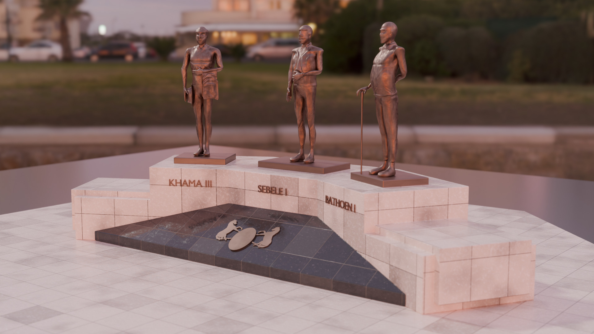 Three chiefs statues Low-poly 3D model_12