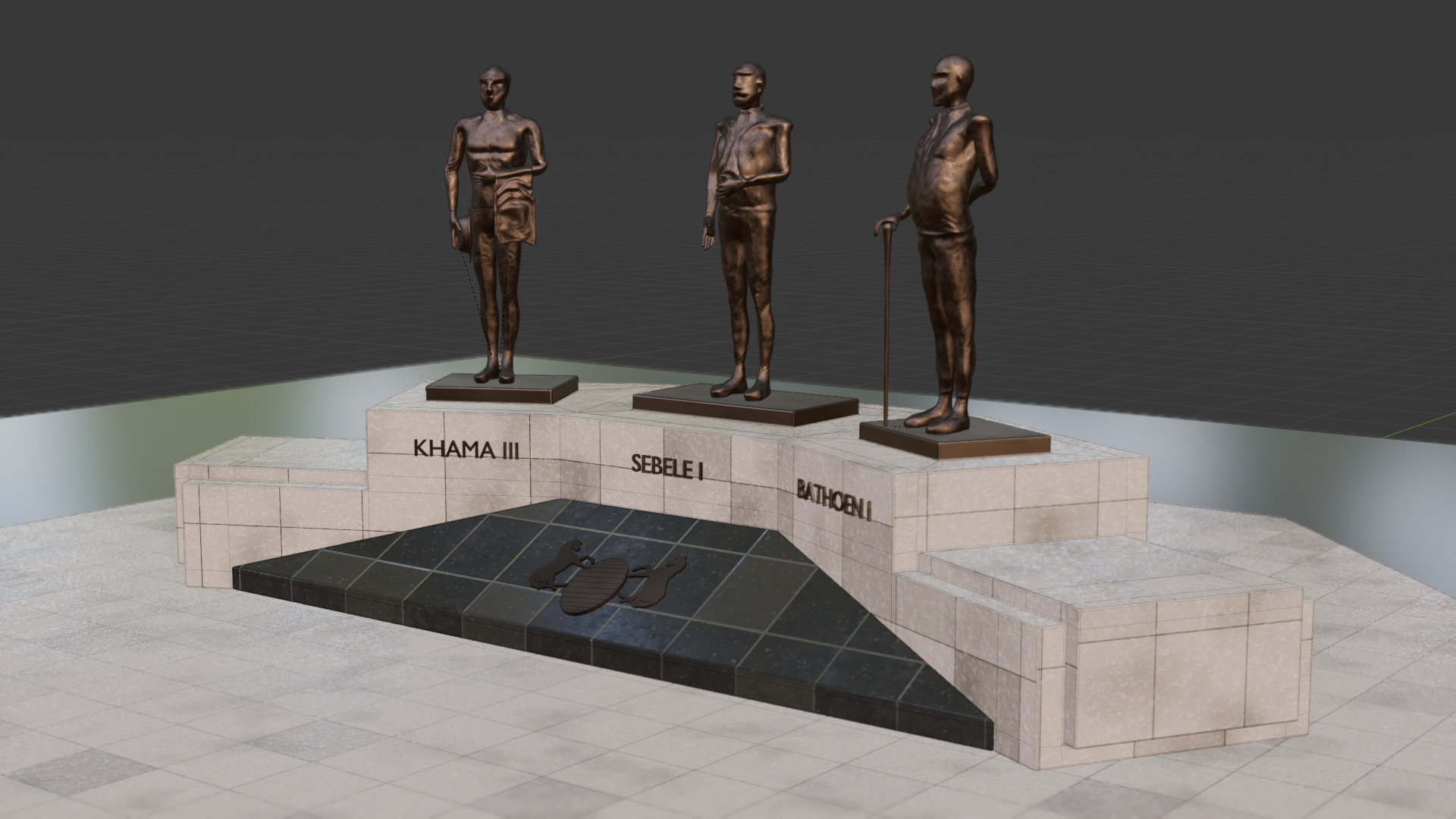 Three chiefs statues Low-poly 3D model_14
