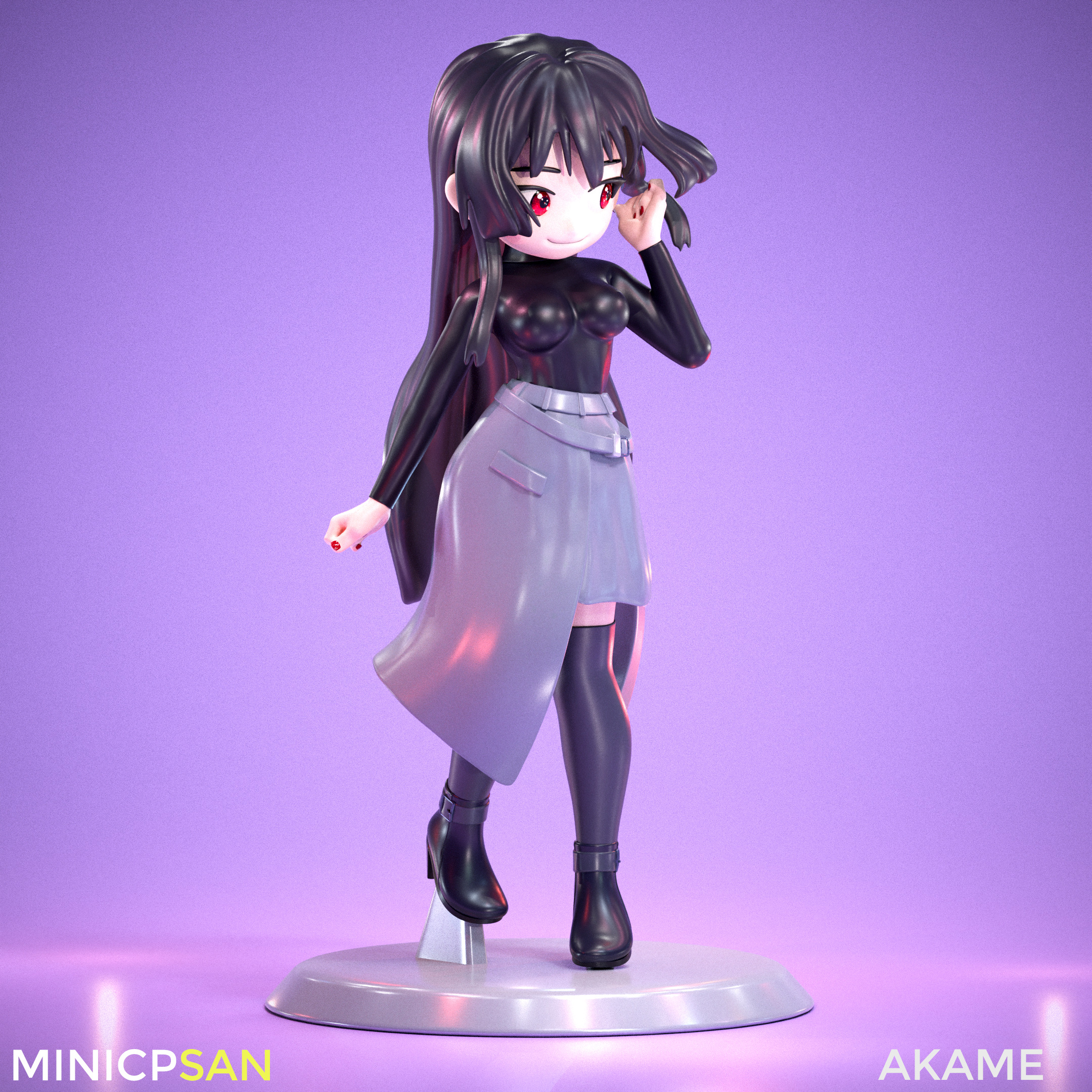 Akame - Cute Black Top Outfit - Akame Ga Kill Anime 3D print model_6