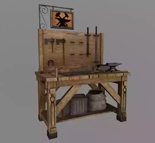 Workbench Model Middle Ages Low-poly 3D model