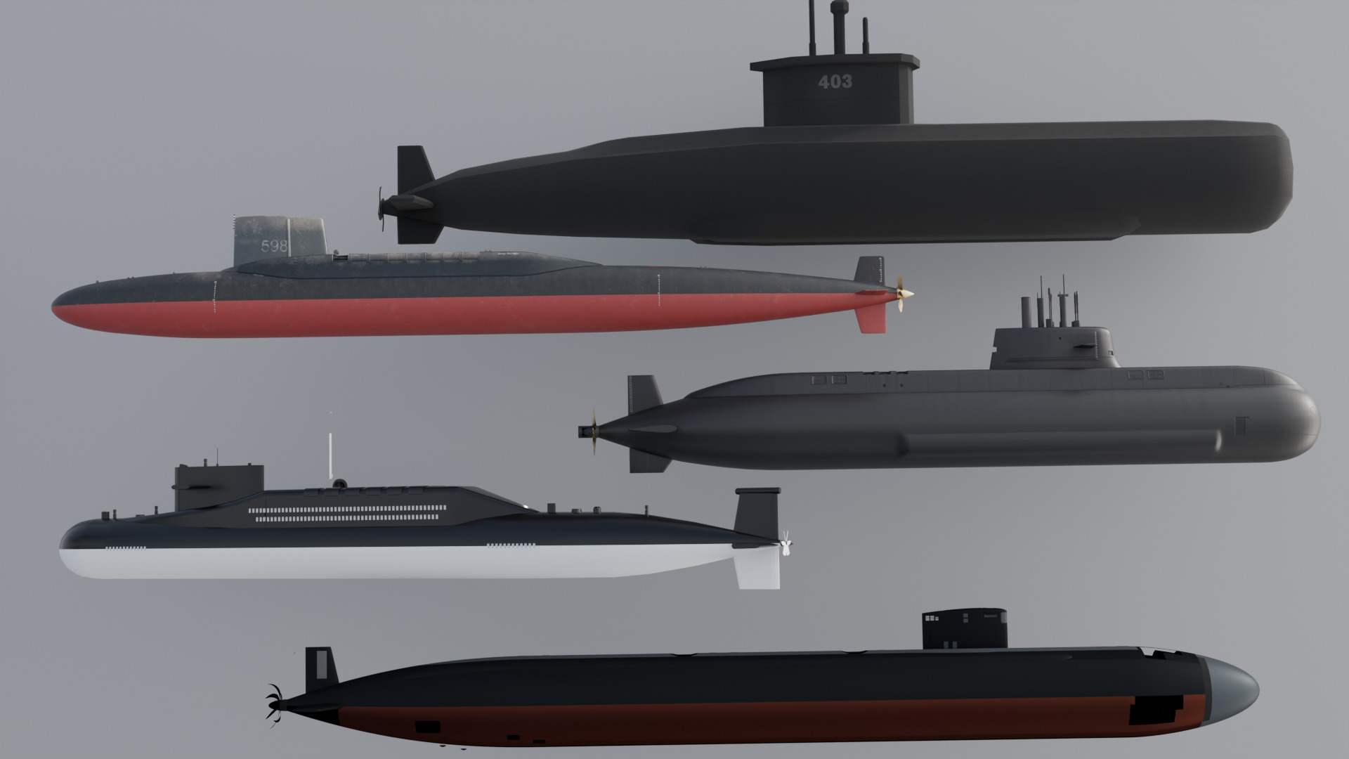 Submarine Pack Of 10 3D model