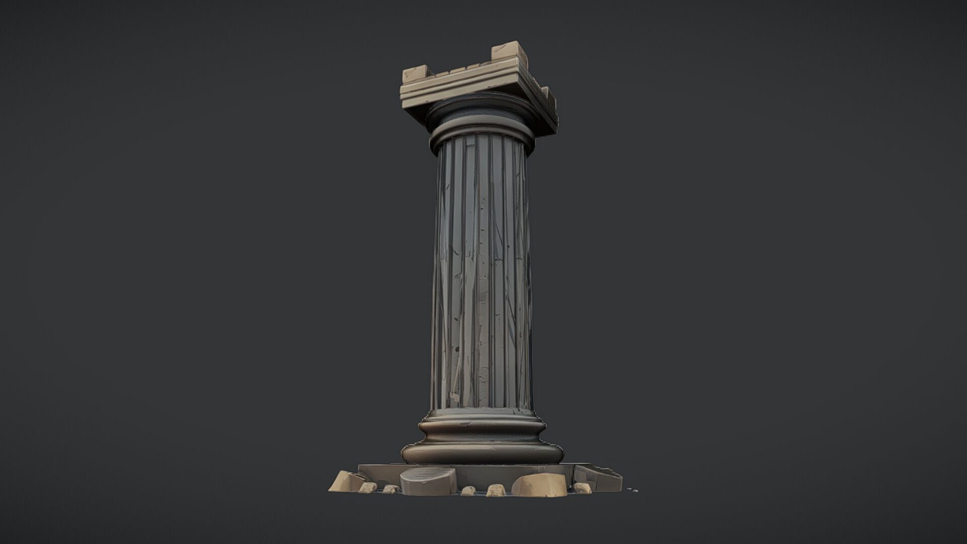 Ancient Greek column with base debris 3D model_8