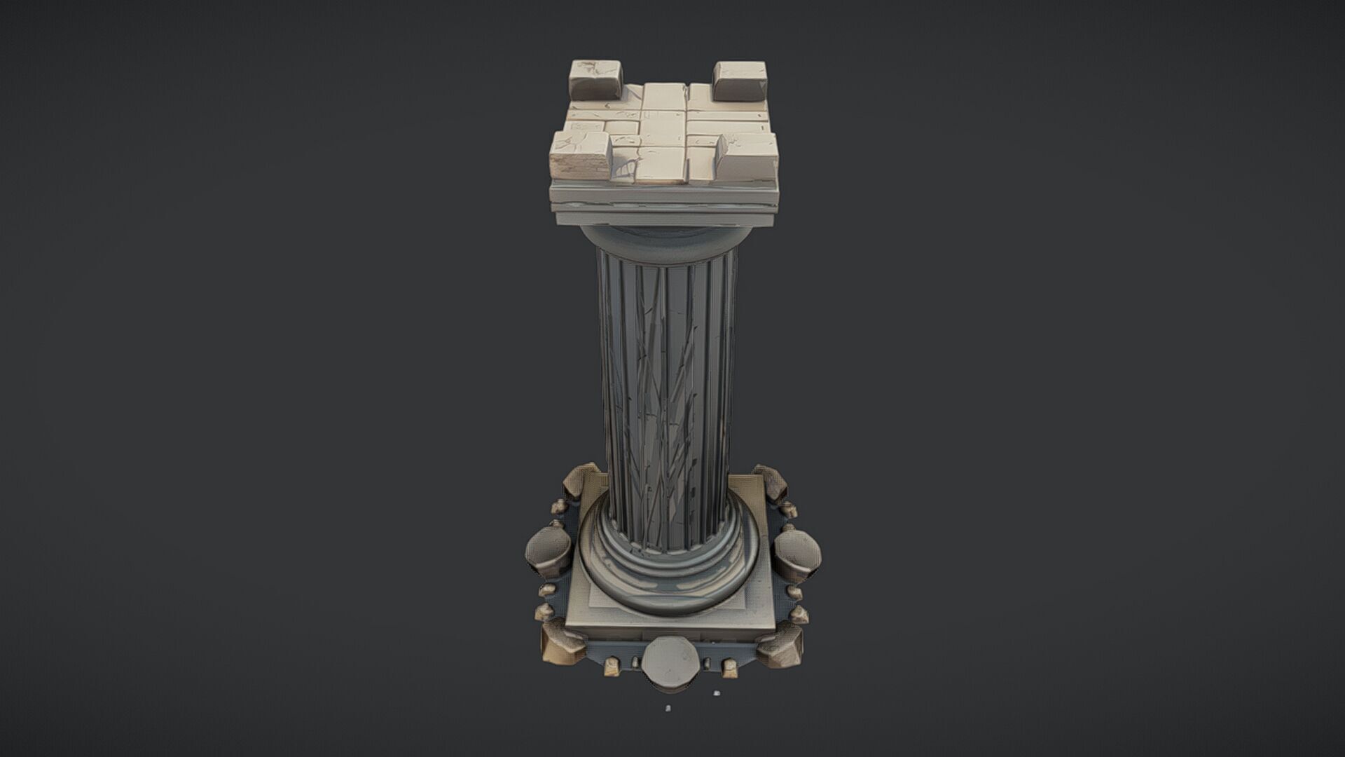 Ancient Greek column with base debris 3D model_10