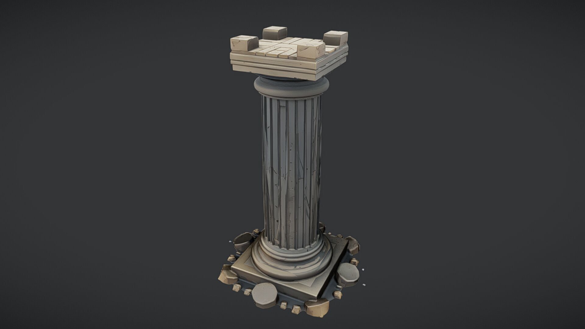 Ancient Greek column with base debris 3D model_9