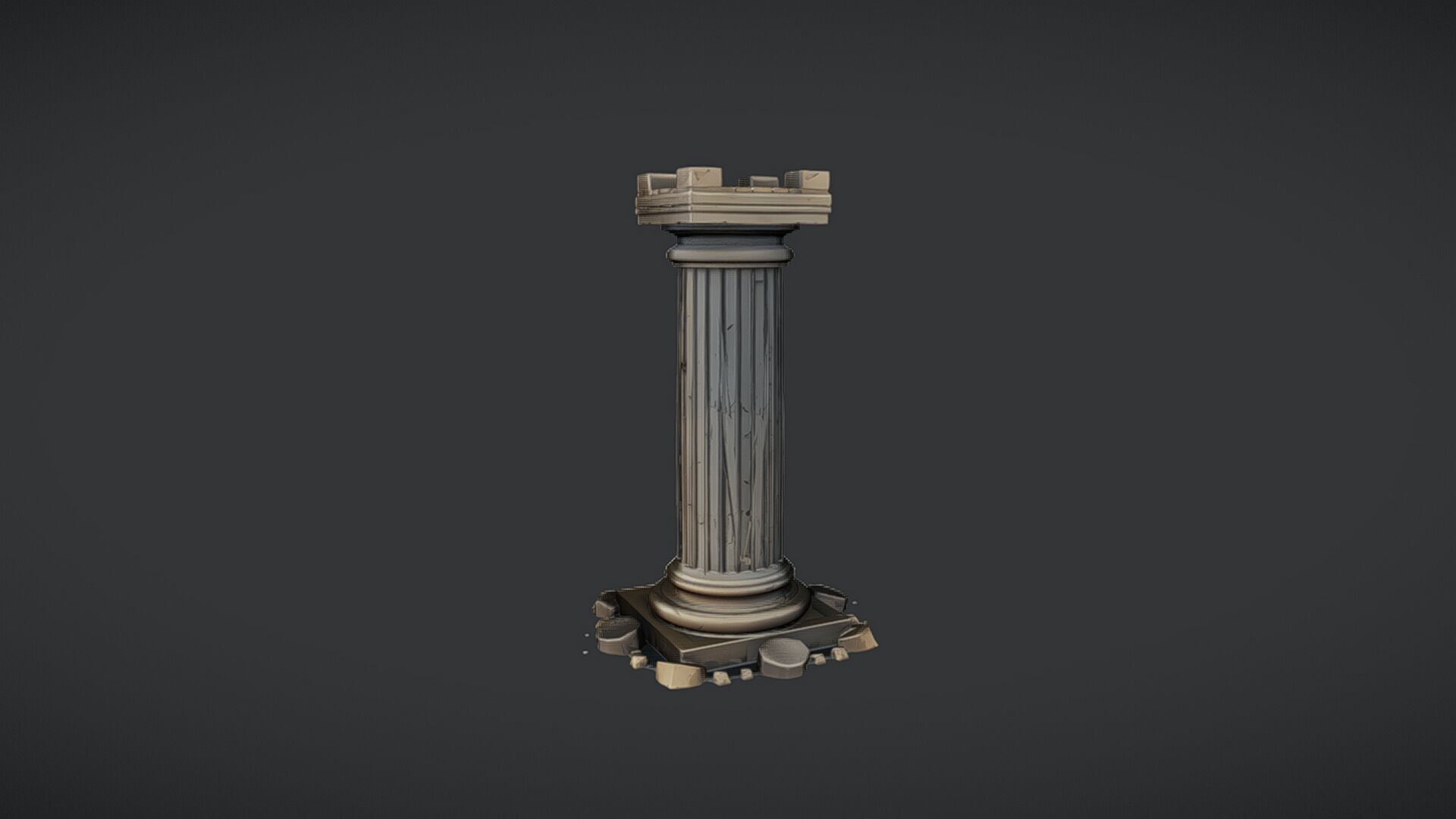 Ancient Greek column with base debris 3D model_5
