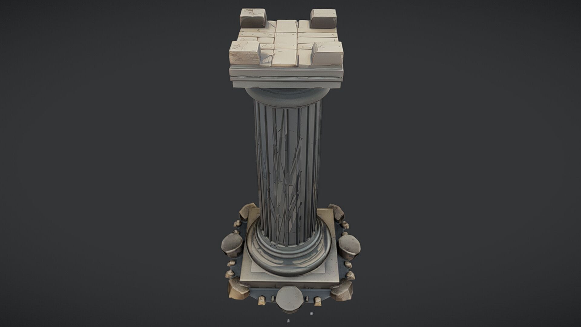 Ancient Greek column with base debris 3D model_11