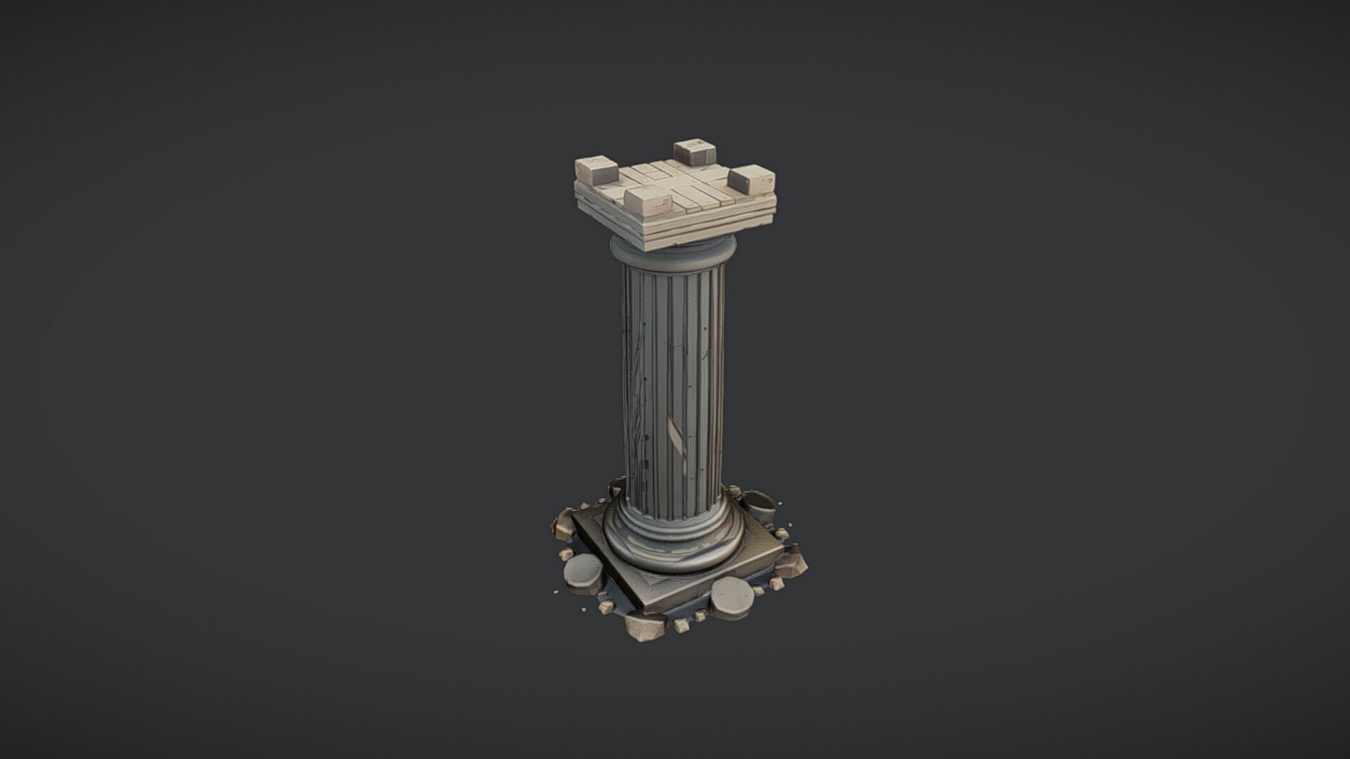 Ancient Greek column with base debris 3D model_15