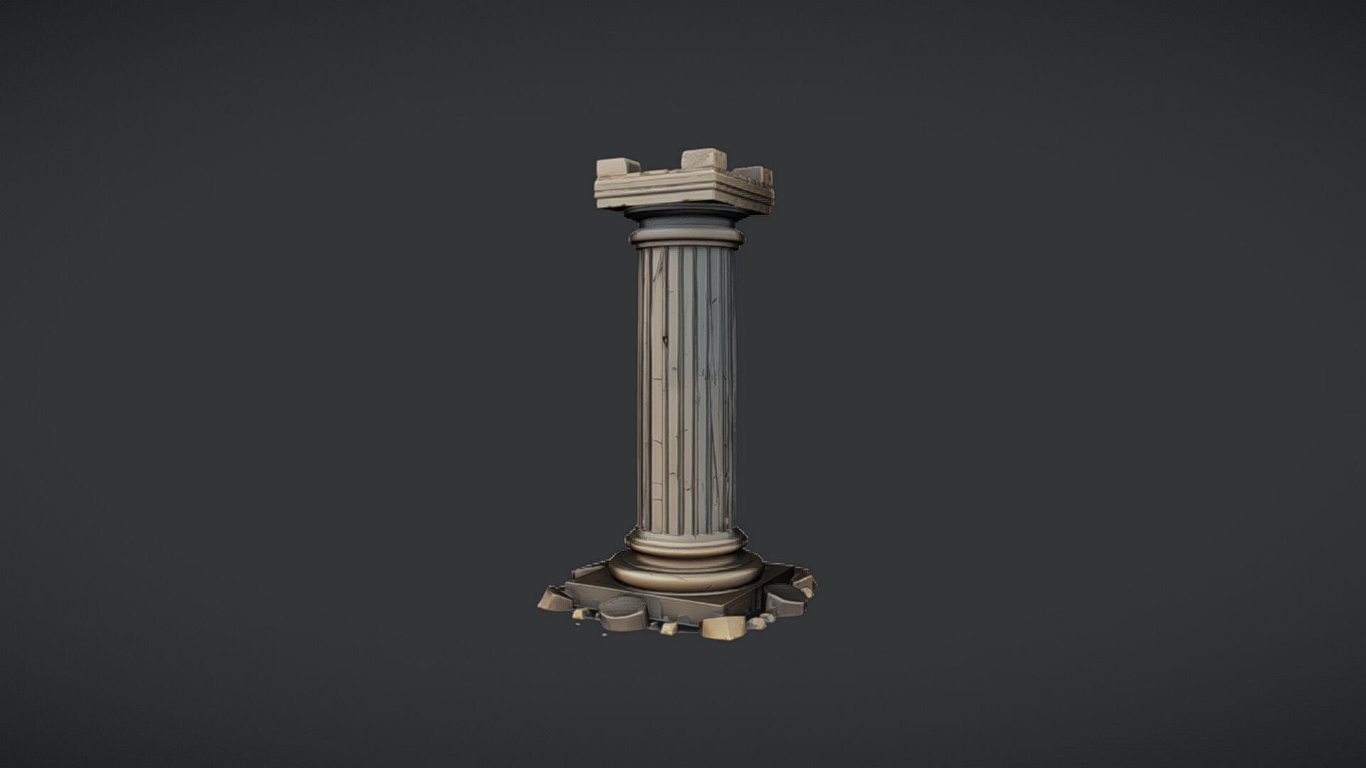 Ancient Greek column with base debris 3D model_4