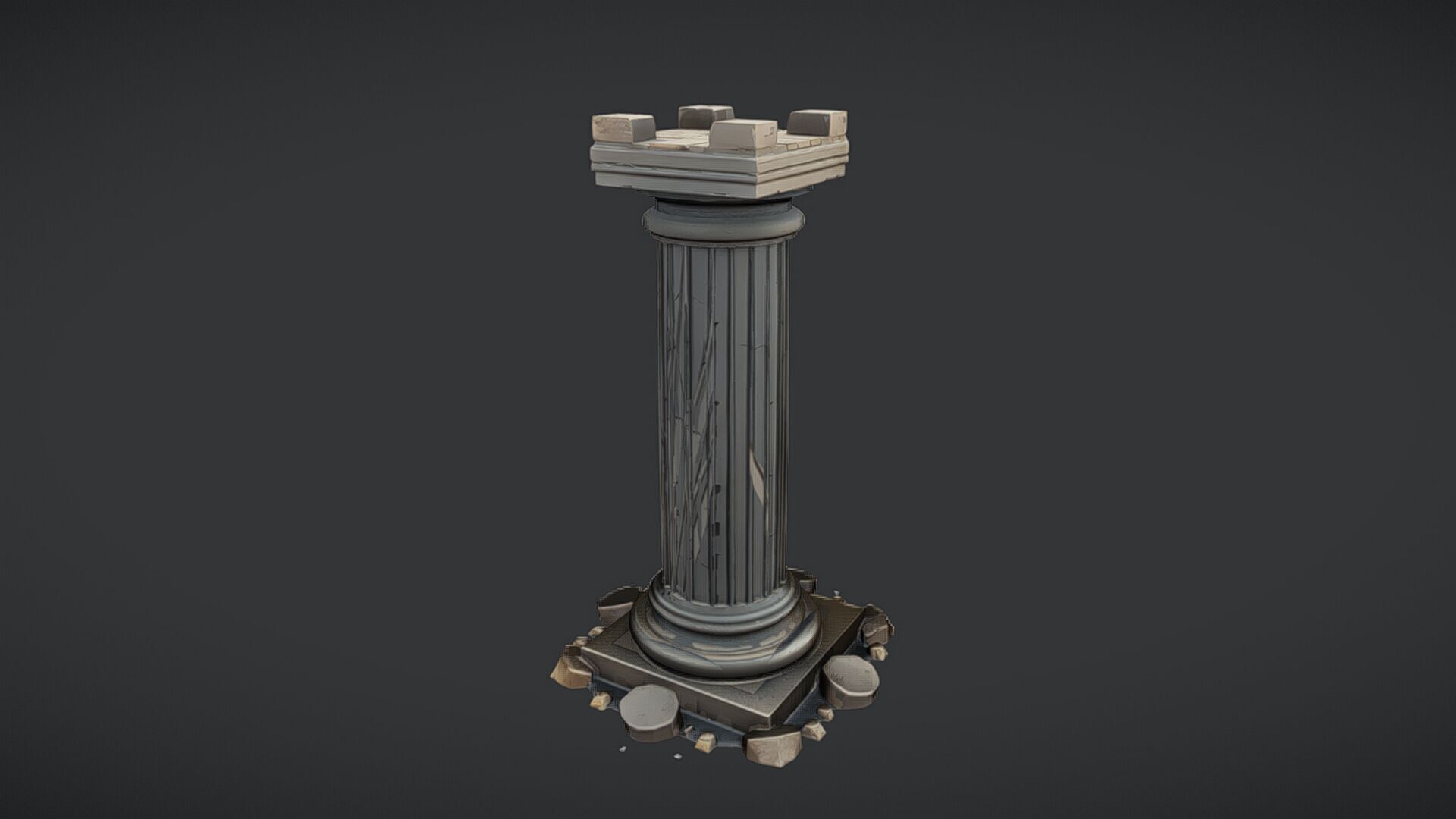 Ancient Greek column with base debris 3D model_12