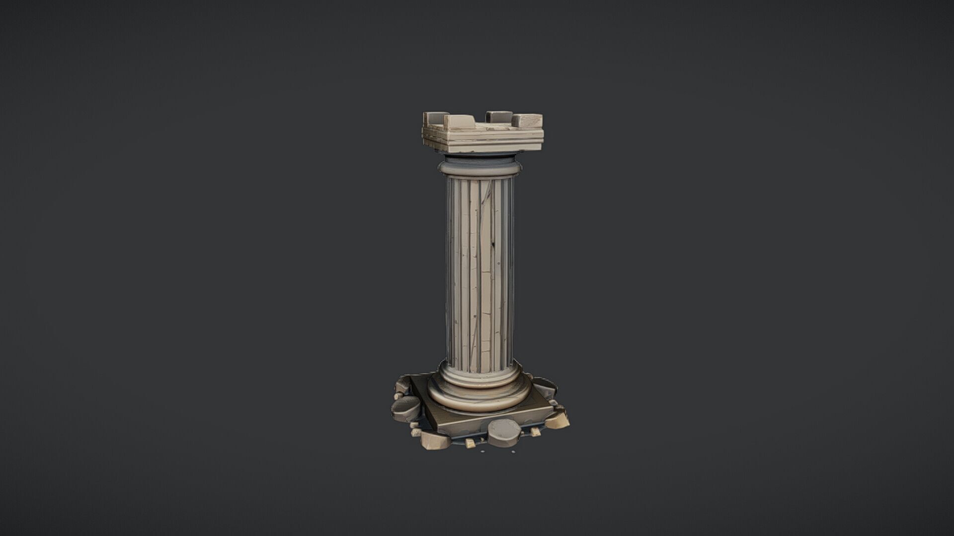 Ancient Greek column with base debris 3D model_2