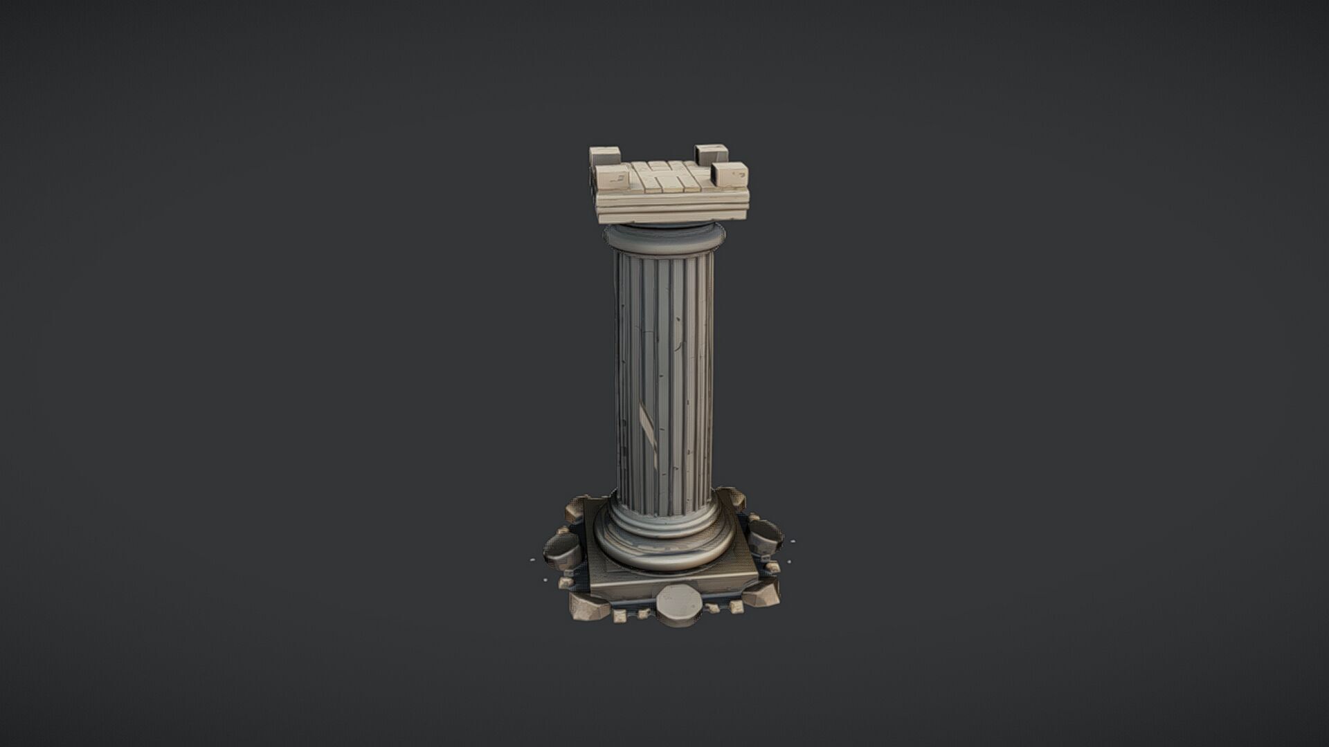 Ancient Greek column with base debris 3D model_16