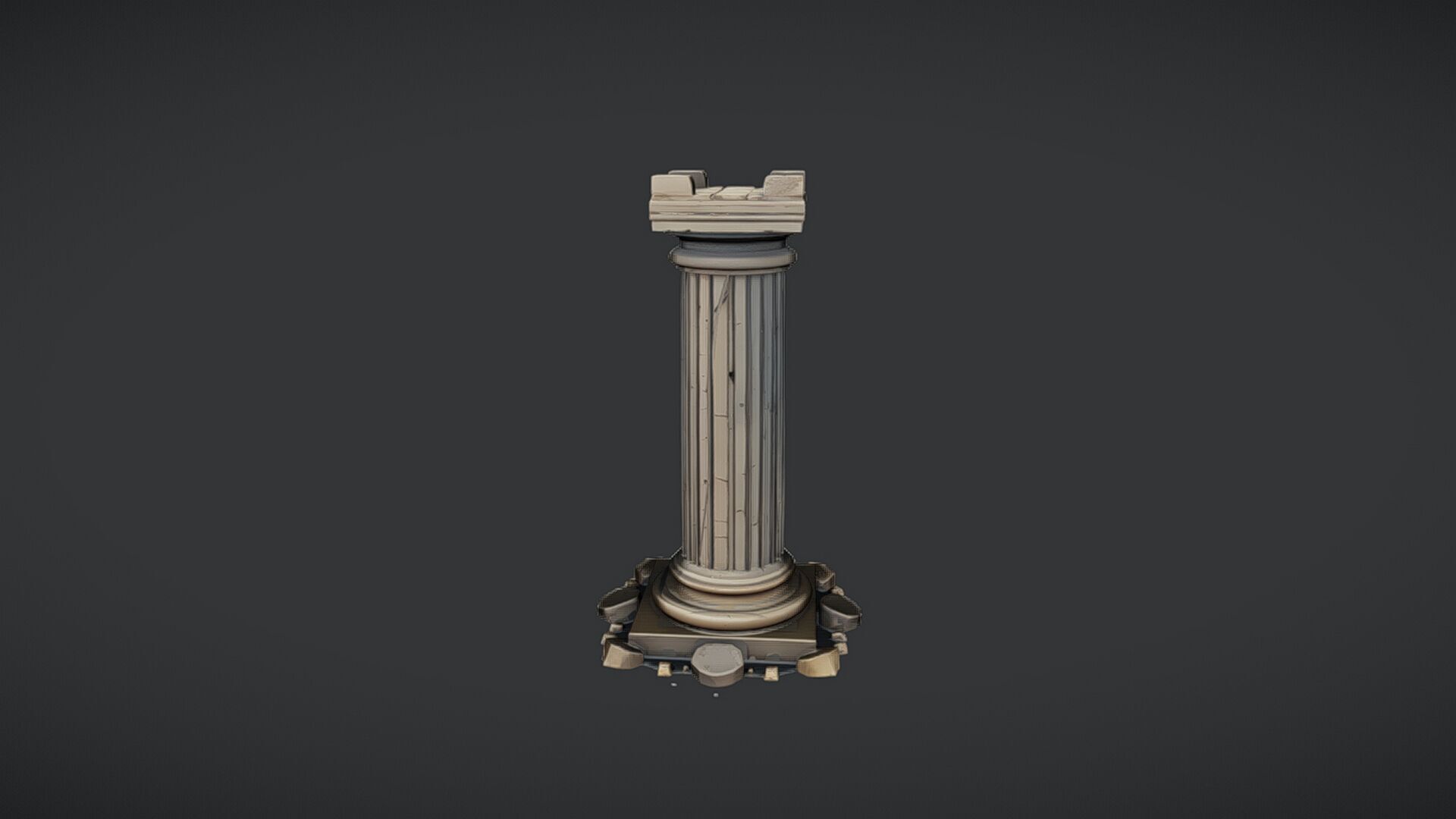 Ancient Greek column with base debris 3D model_3