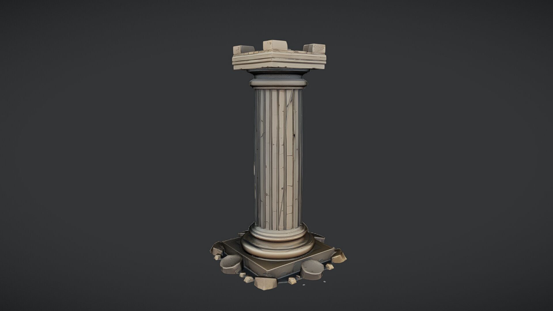 Ancient Greek column with base debris 3D model_1