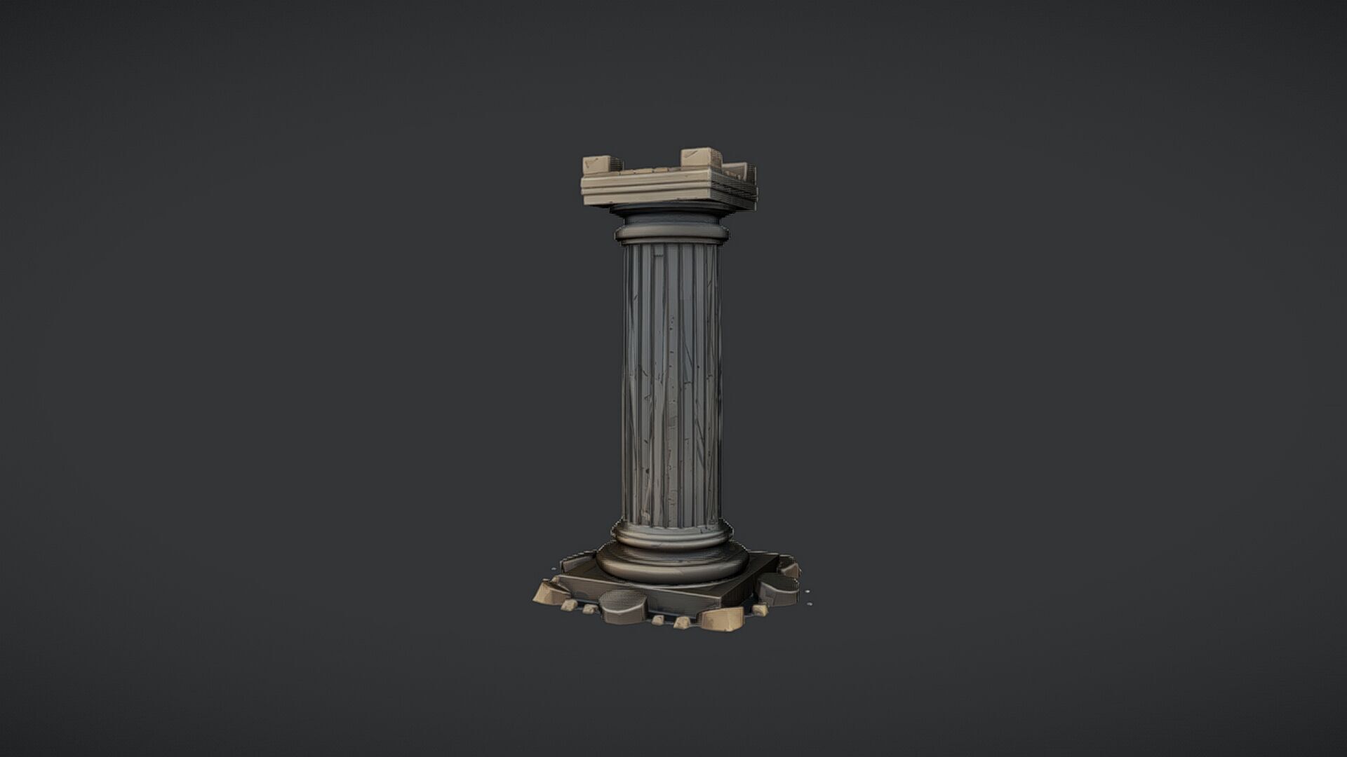 Ancient Greek column with base debris 3D model_7