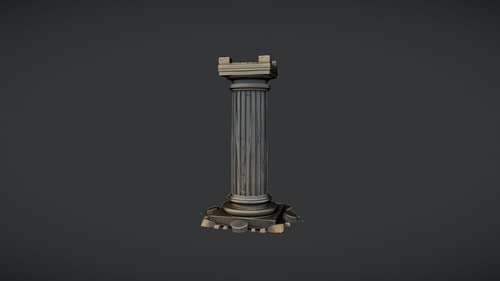 Ancient Greek column with base debris 3D model_6