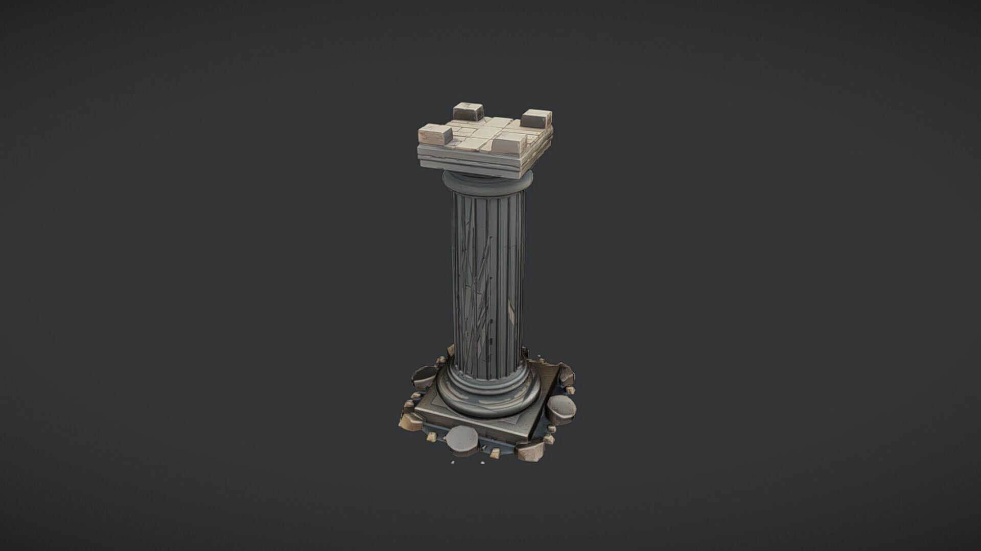 Ancient Greek column with base debris 3D model_14