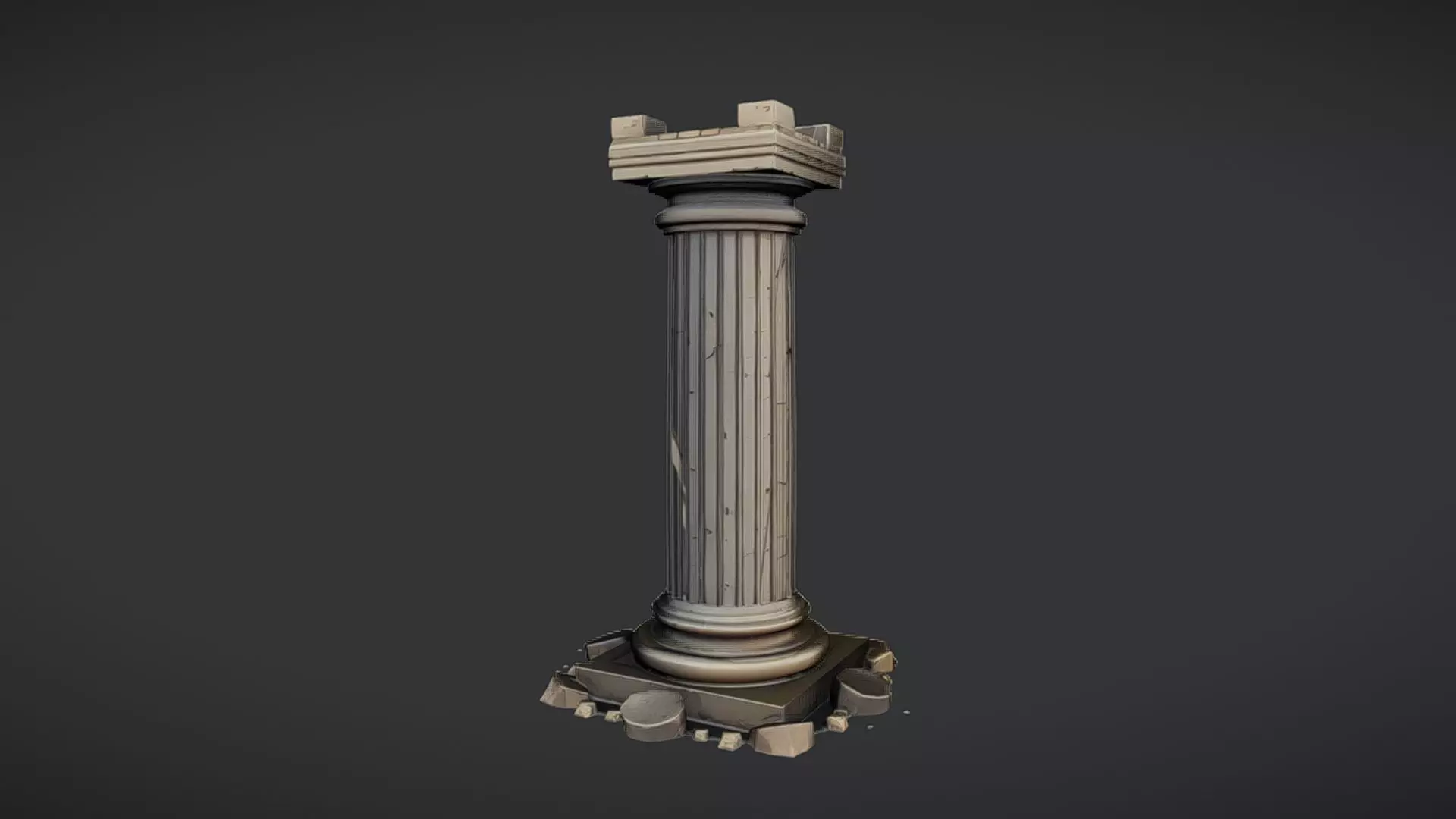 Ancient Greek column with base debris 3D model_0