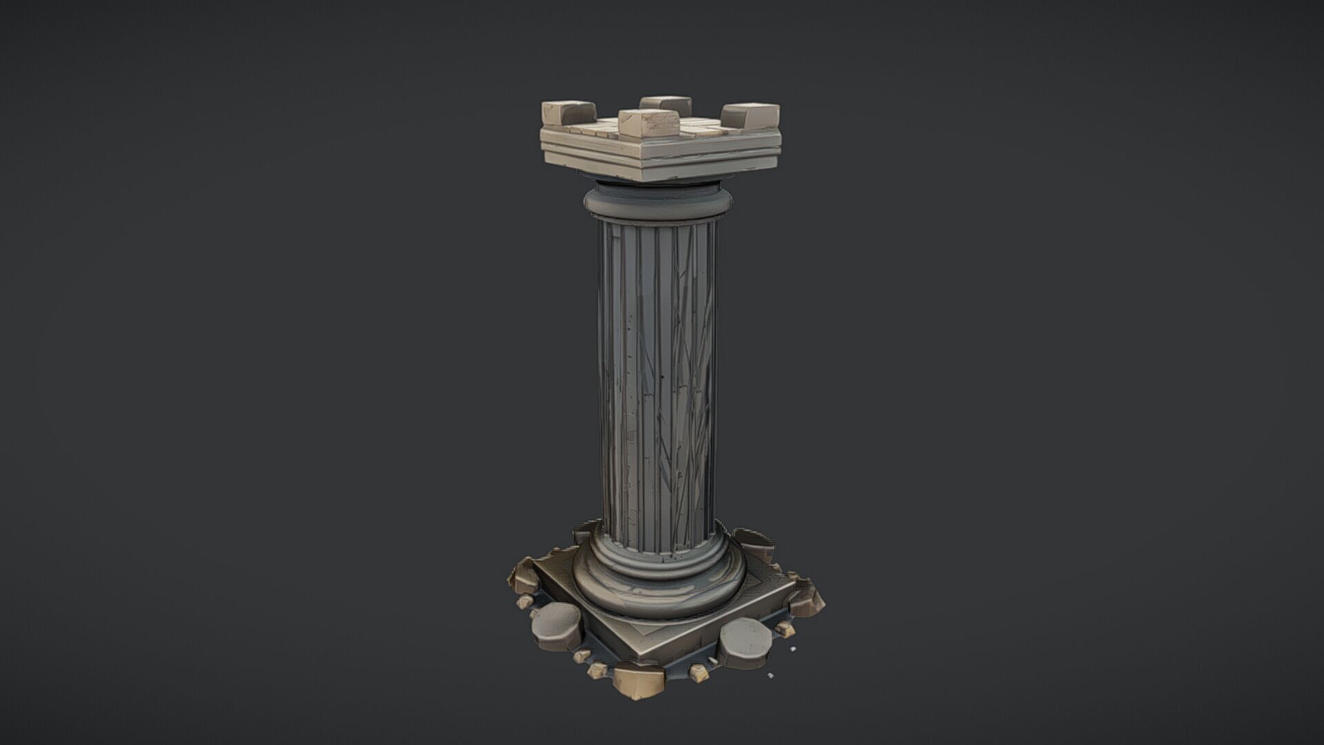 Ancient Greek column with base debris 3D model_13