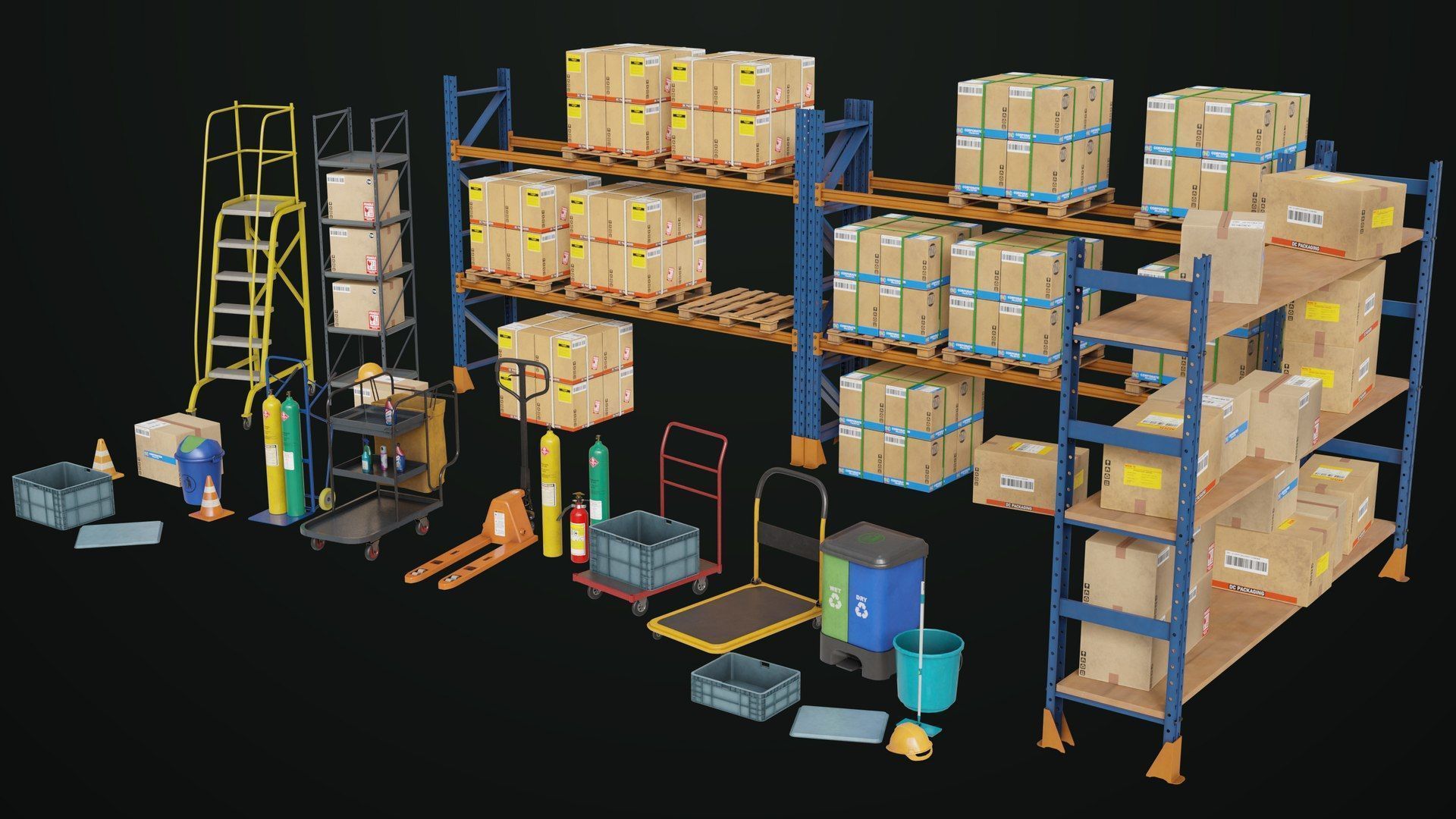 Cargo Pallets and Forklift Trucks Collection All PBR Textures _7