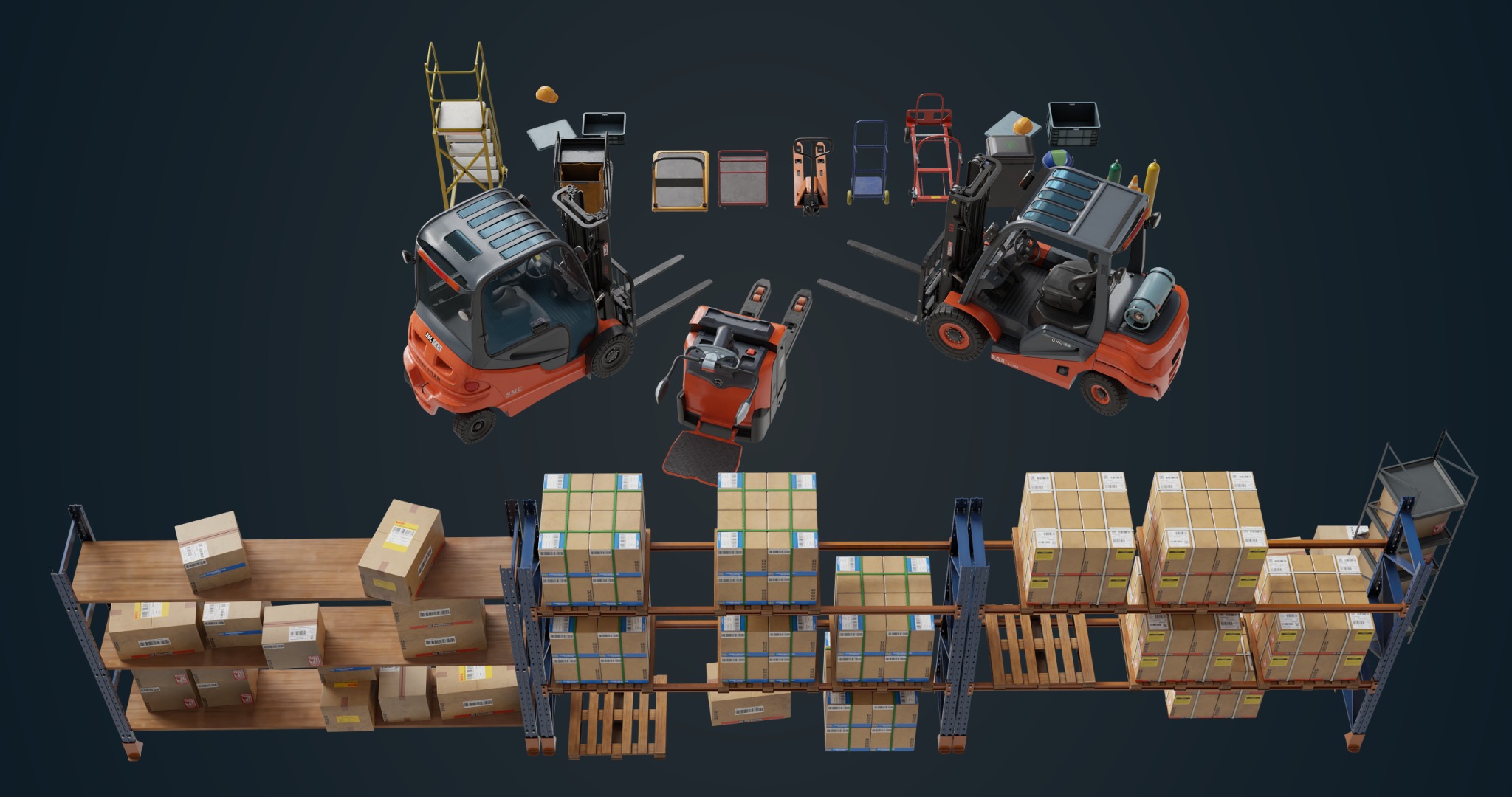 Cargo Pallets and Forklift Trucks Collection All PBR Textures _3