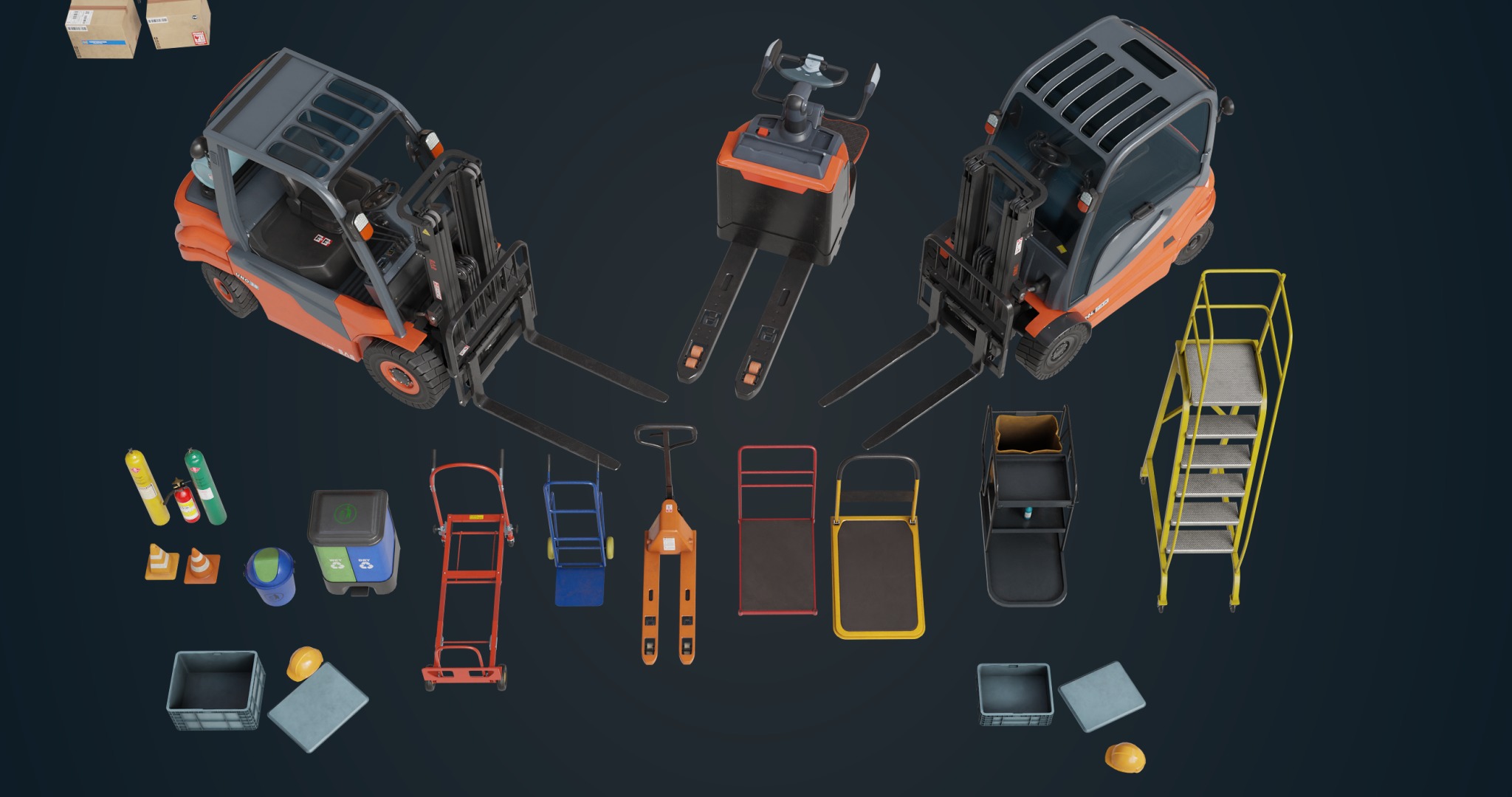 Cargo Pallets and Forklift Trucks Collection All PBR Textures _4