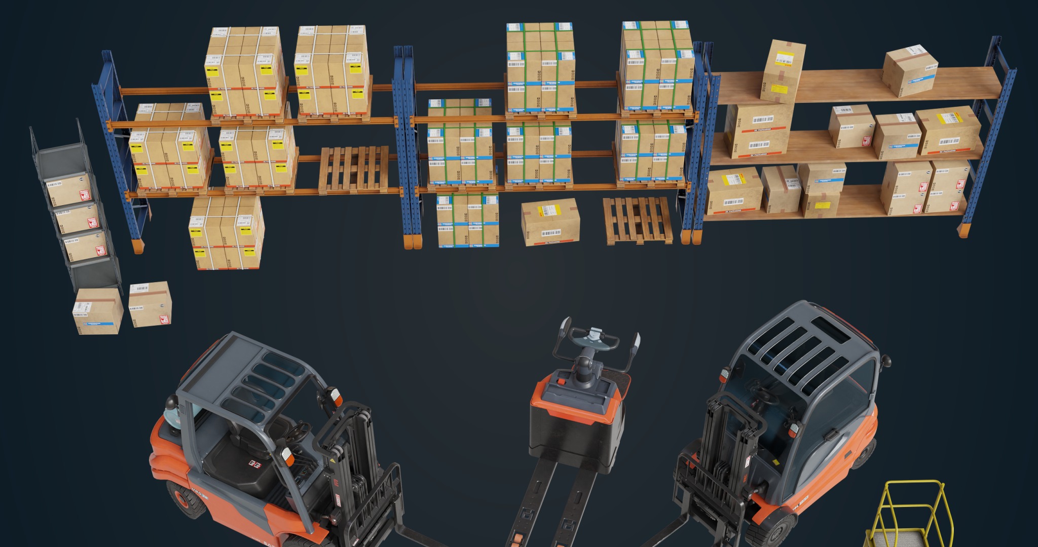 Cargo Pallets and Forklift Trucks Collection All PBR Textures _5