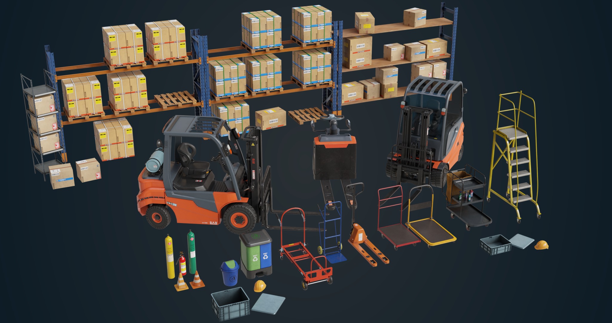 Cargo Pallets and Forklift Trucks Collection All PBR Textures _2