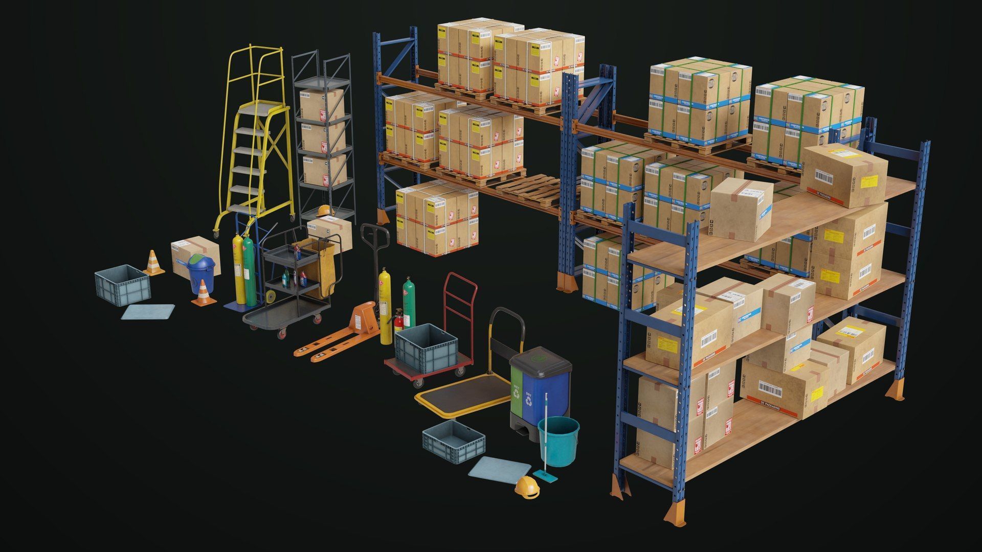 Cargo Pallets and Forklift Trucks Collection All PBR Textures _6