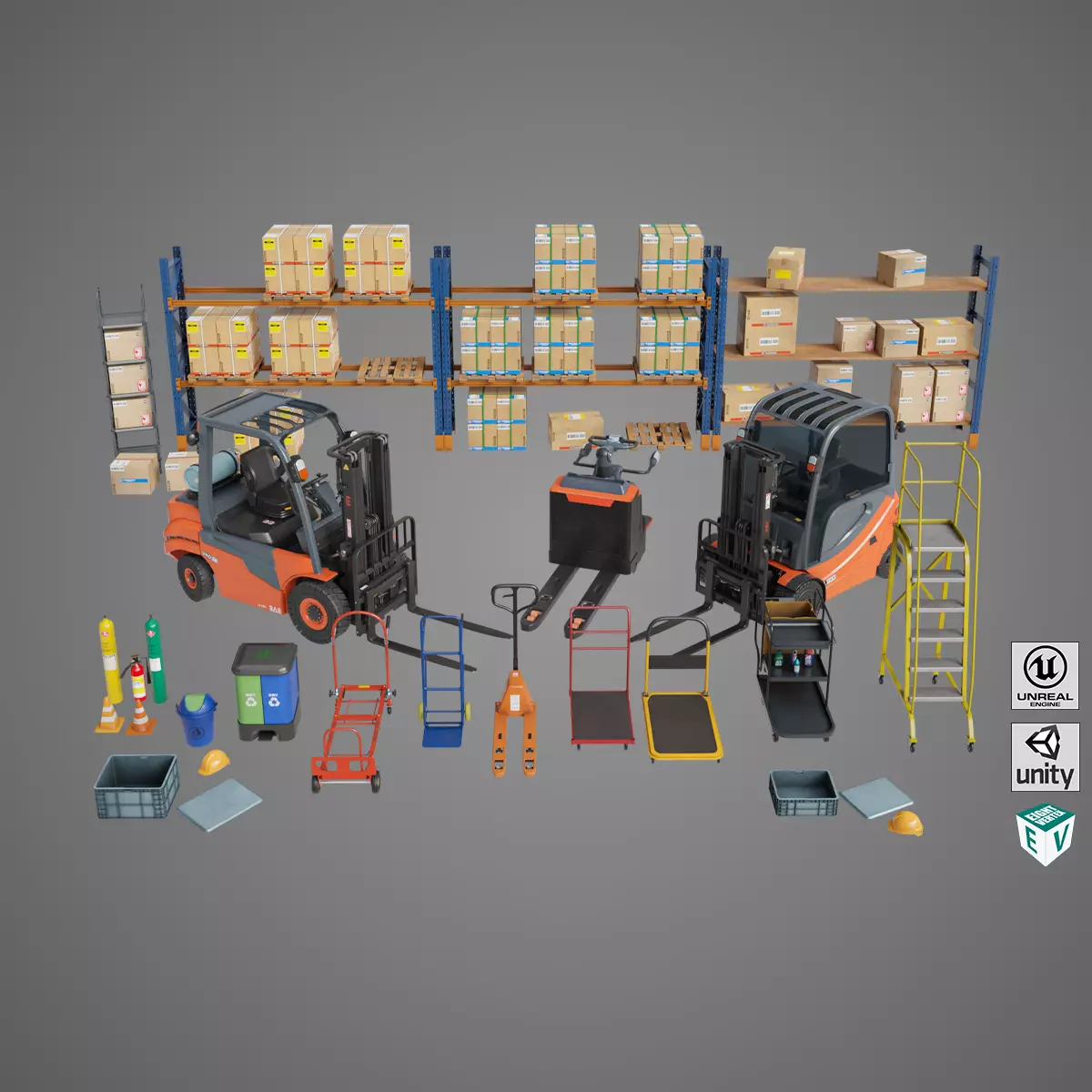 Cargo Pallets and Forklift Trucks Collection All PBR Textures _0