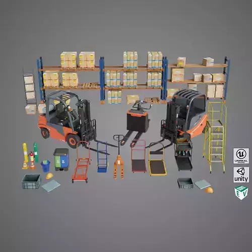 Cargo Pallets and Forklift Trucks Collection All PBR Textures 