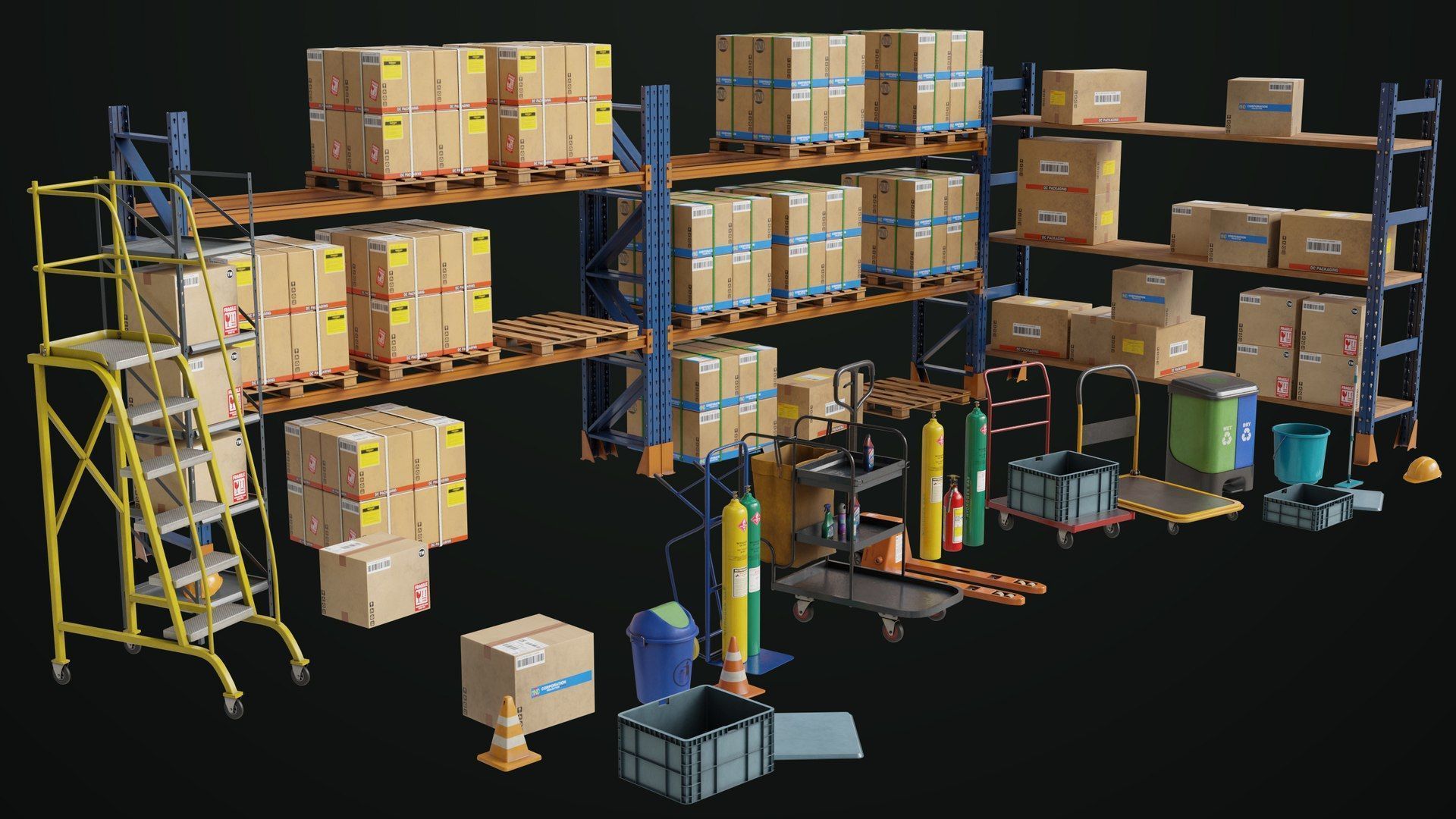 Cargo Pallets and Forklift Trucks Collection All PBR Textures _8