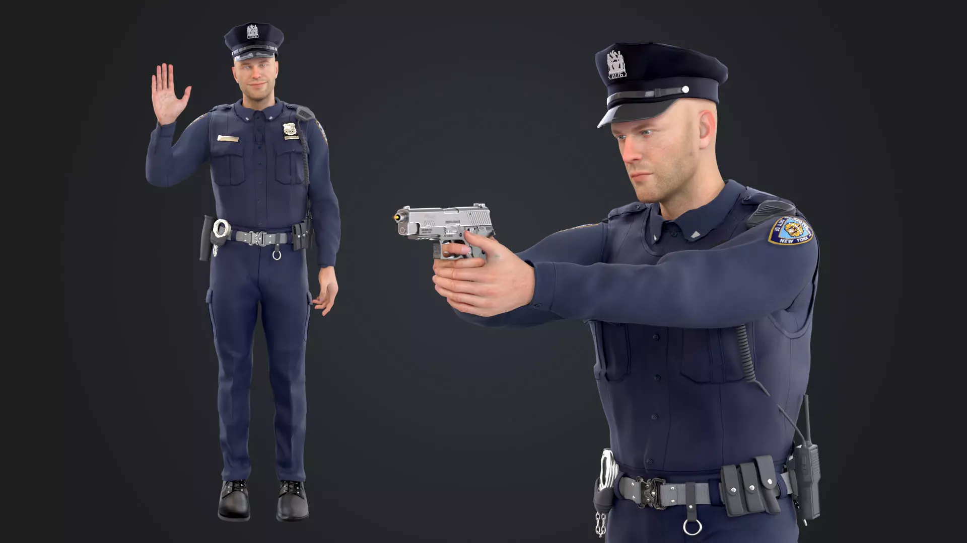 Police Male Low-poly 3D model_0
