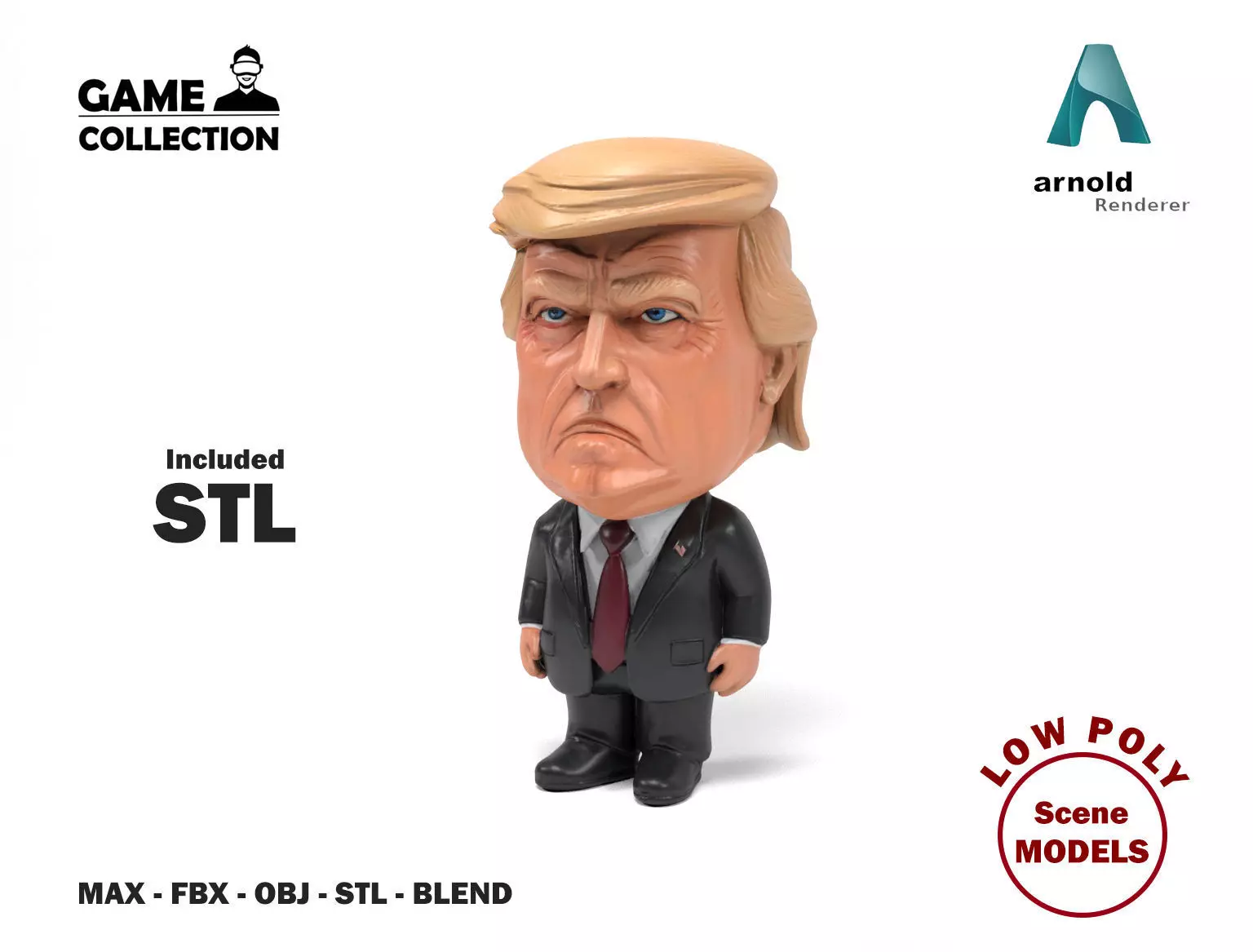 Donald Trump figure 2 Low-poly 3D model_0