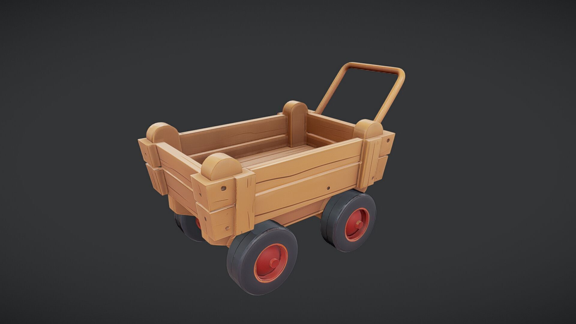 Wooden toy cart with wheels 3D model_12