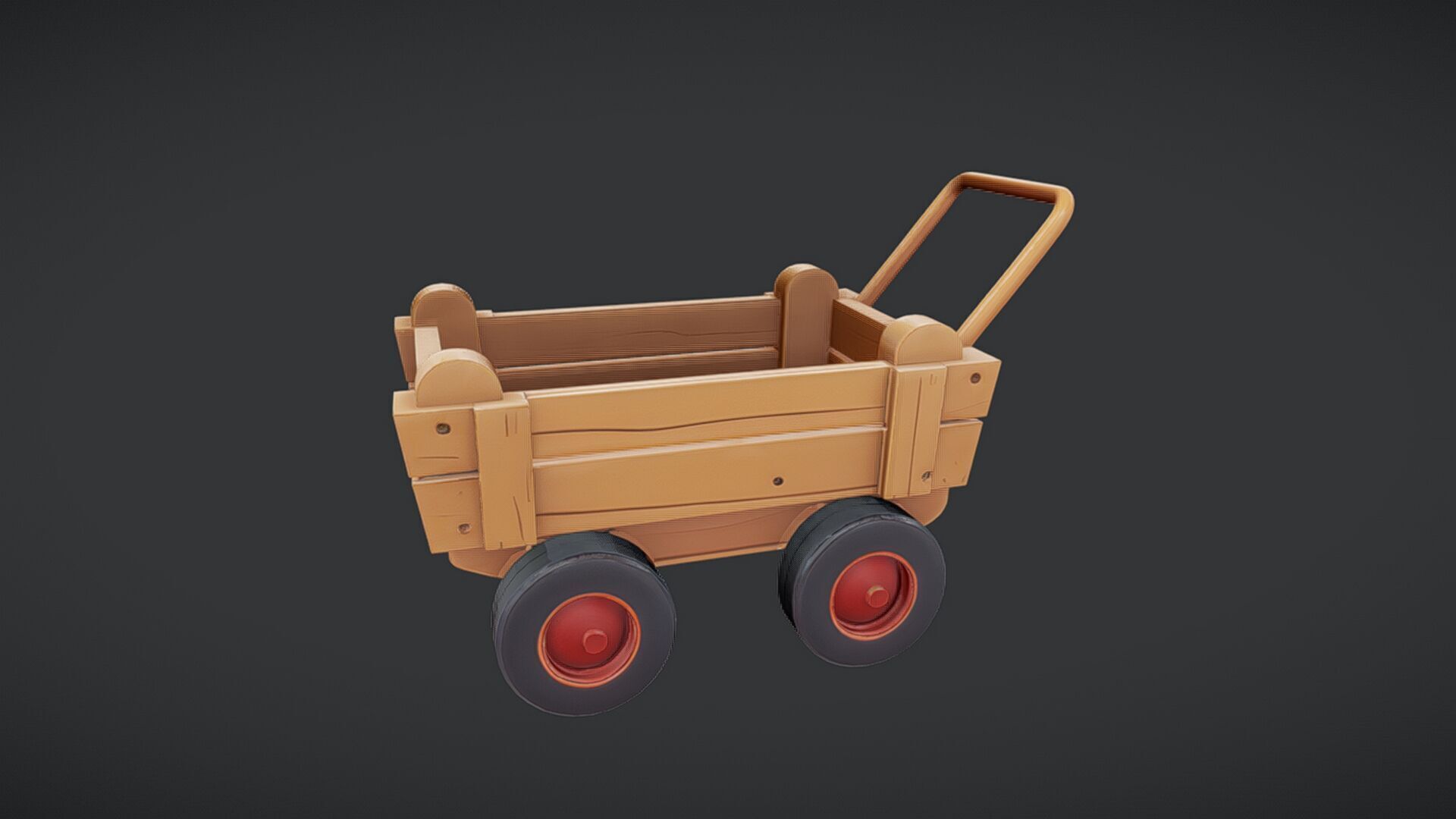 Wooden toy cart with wheels 3D model_1
