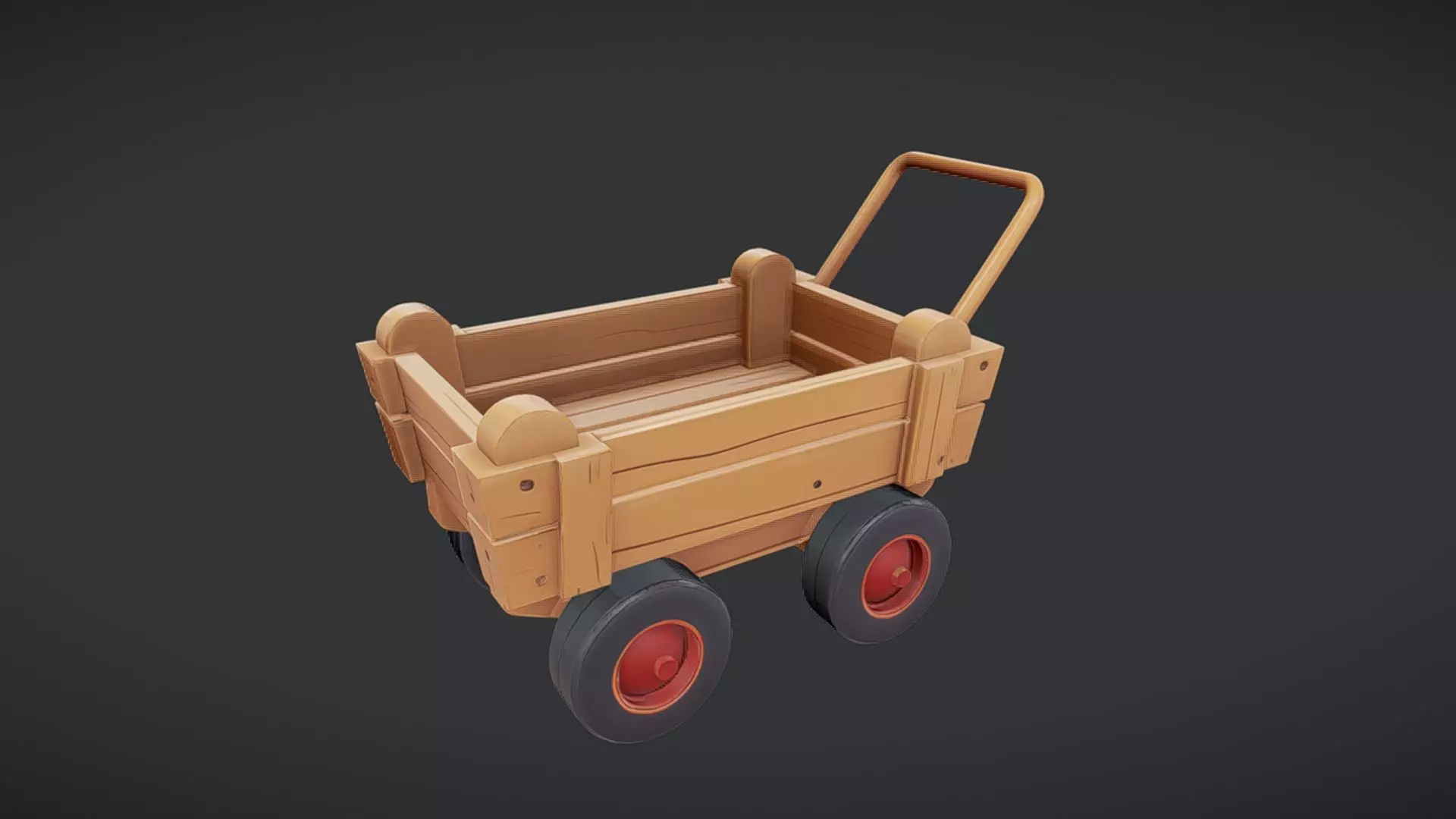Wooden toy cart with wheels 3D model_0