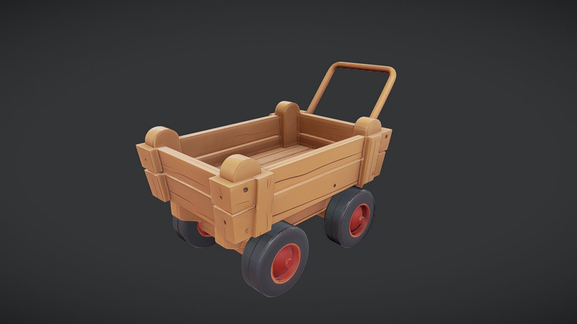 Wooden toy cart with wheels 3D model_18