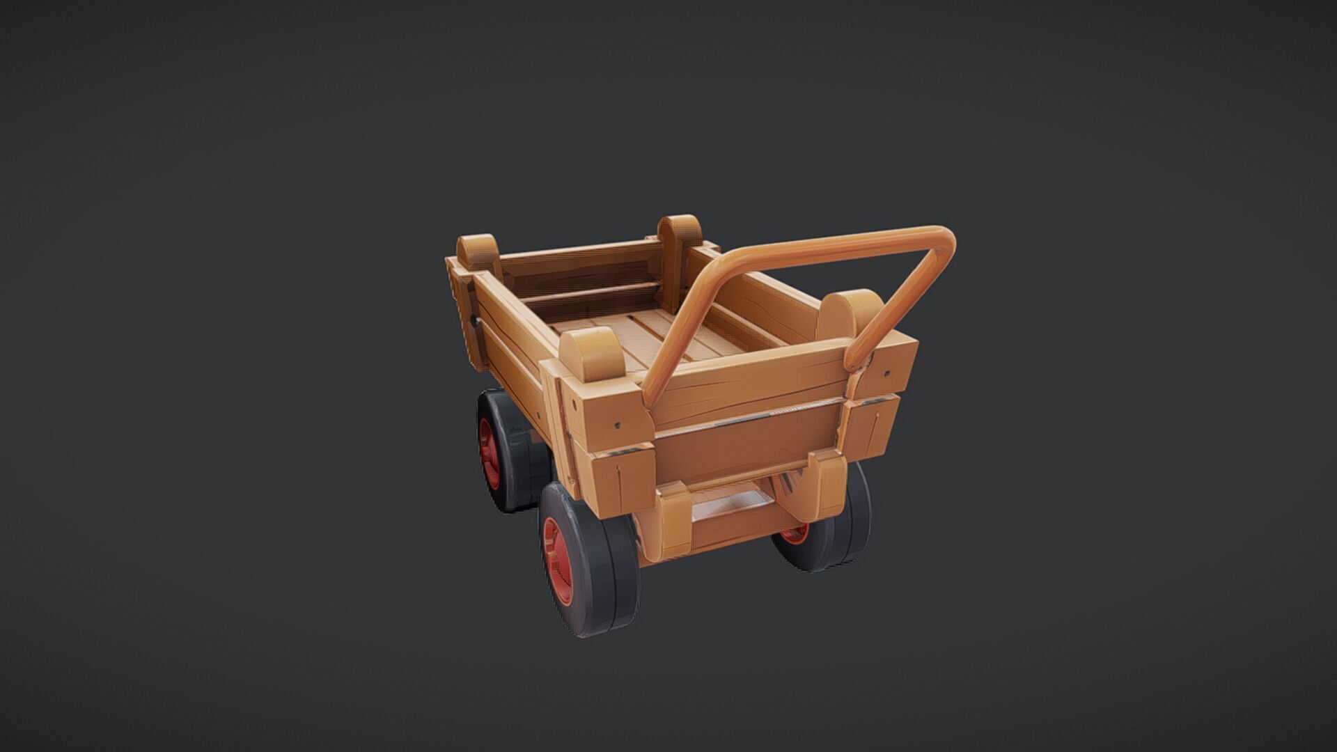 Wooden toy cart with wheels 3D model_5