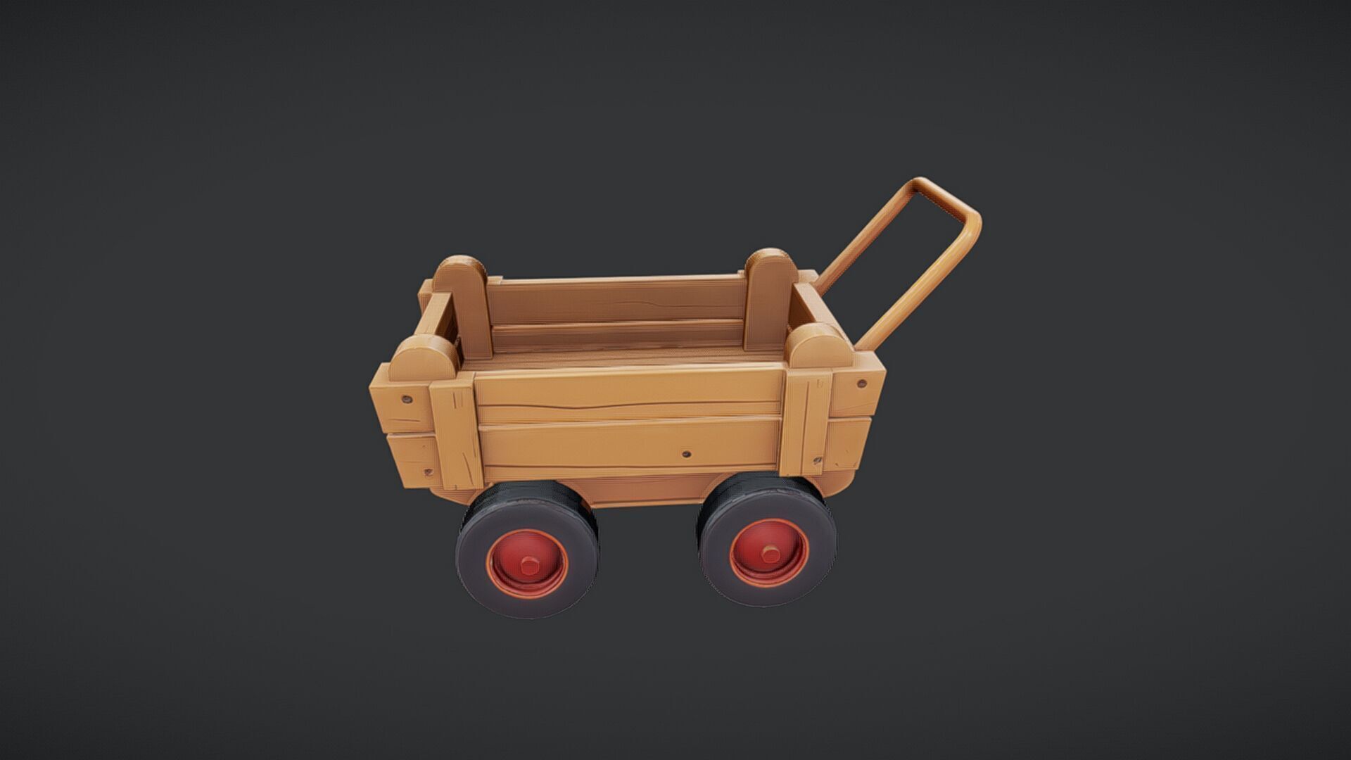 Wooden toy cart with wheels 3D model_14