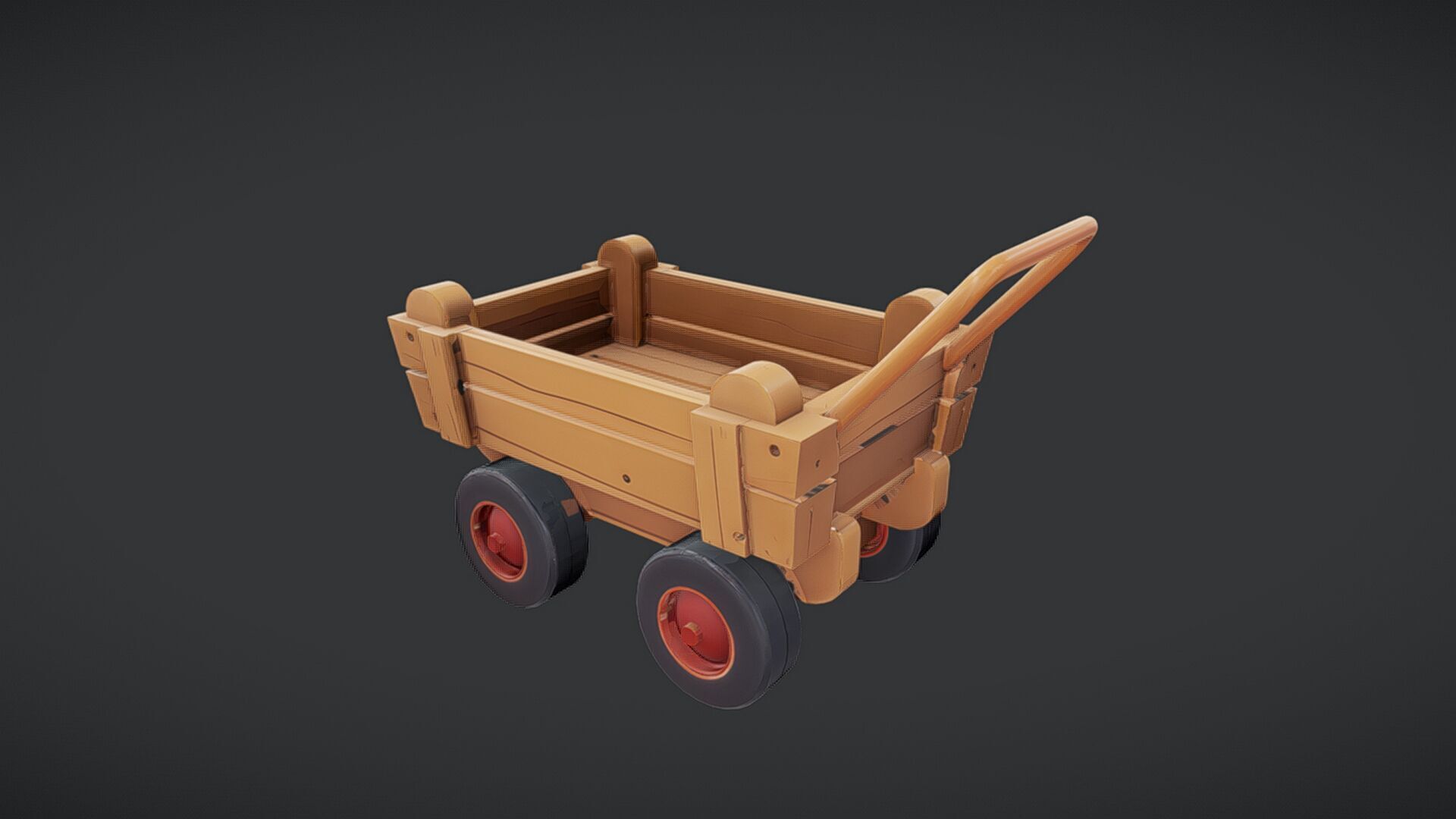 Wooden toy cart with wheels 3D model_4