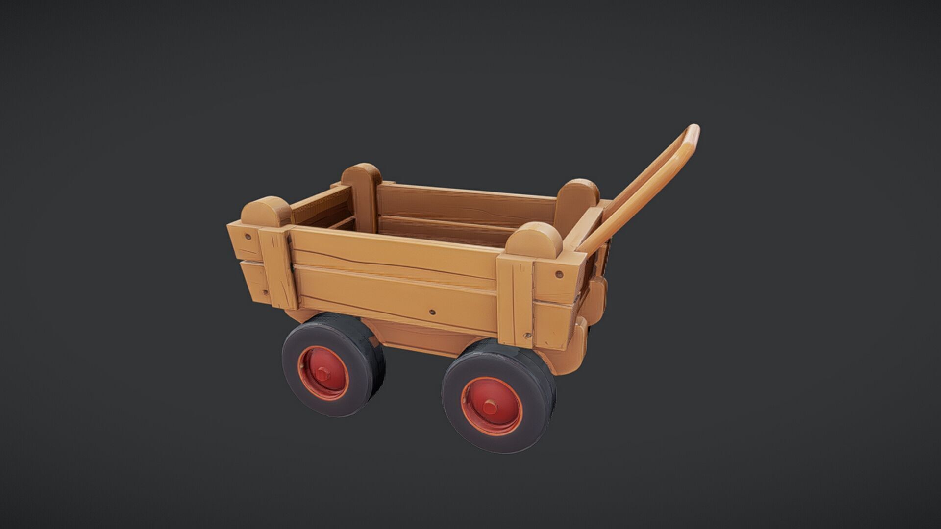 Wooden toy cart with wheels 3D model_3