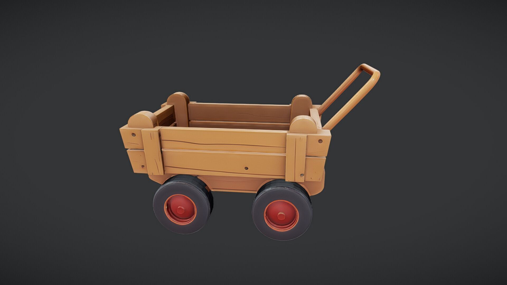 Wooden toy cart with wheels 3D model_2