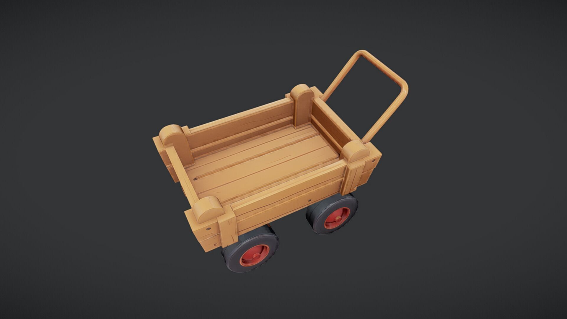 Wooden toy cart with wheels 3D model_13