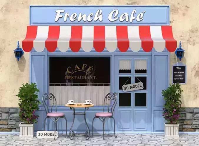 French Sidewalk Cafe 3D model