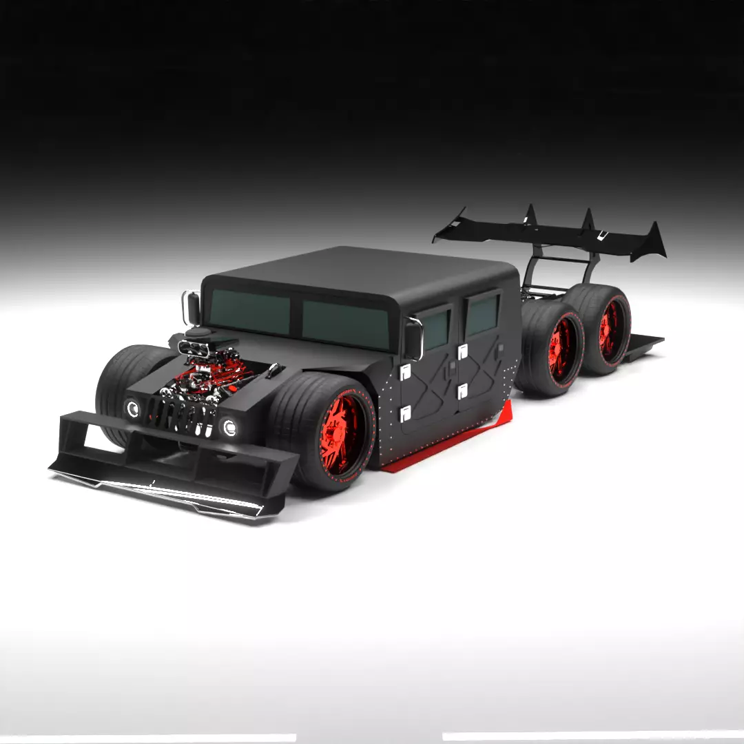 Black Military drift Truck with Giant Rear Wing 3D model