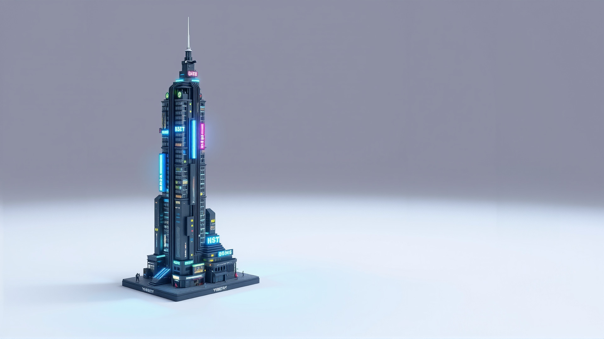 Cyberpunk Skyscraper Night Neon Lights Low-poly 3D model_3