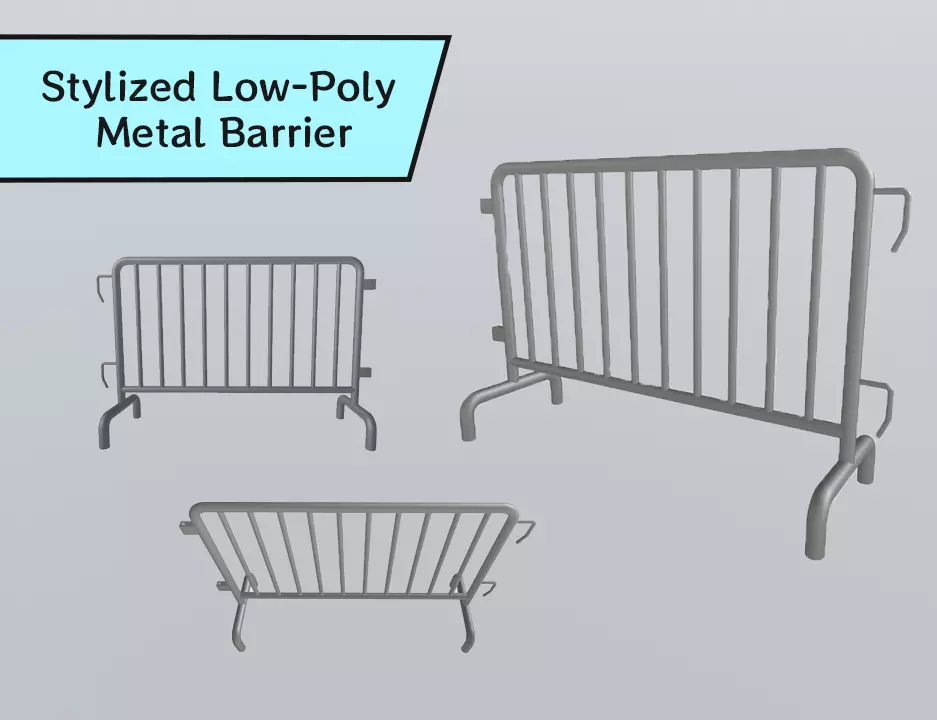 Stylized Low-Poly Metal Crowd Control Barrier Low-poly 3D model