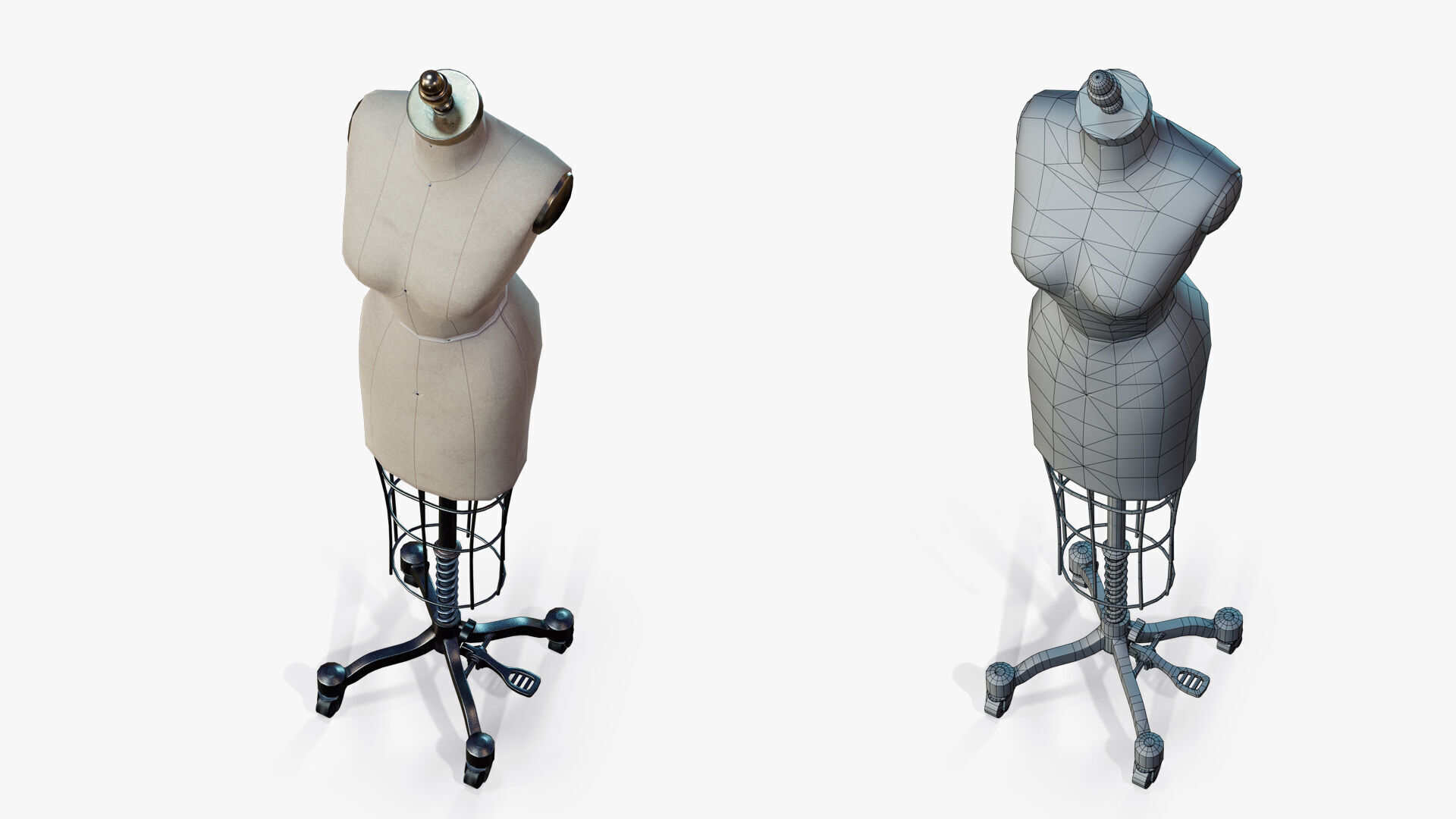 Mannequin Vintage on Wheels Low-poly 3D model_2