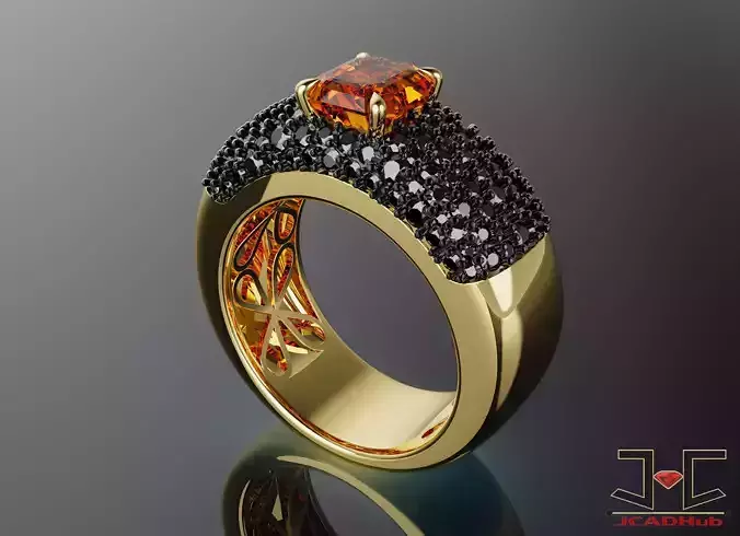 0214 - Zircon Black Yellow Emerald Stone Ring